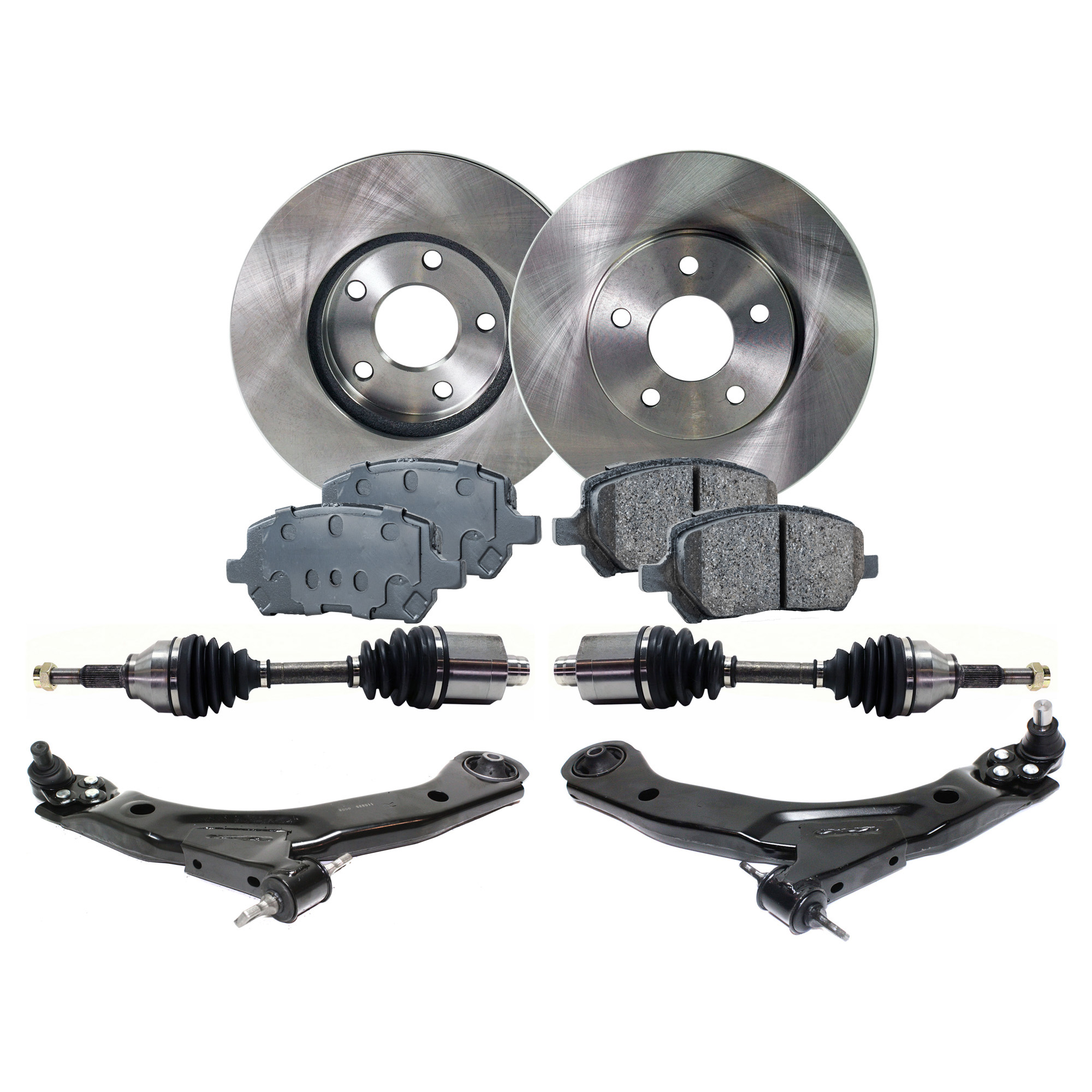 AM COBALT 07-10 G5-07-09 FRONT CV AXLE ASSEMBLY RH AND LH 8 pc kit with Brake Discs Brake Pad Set and Control Arms SKU KIT 032822-077 OEM 25863340-25836295-10366667-191