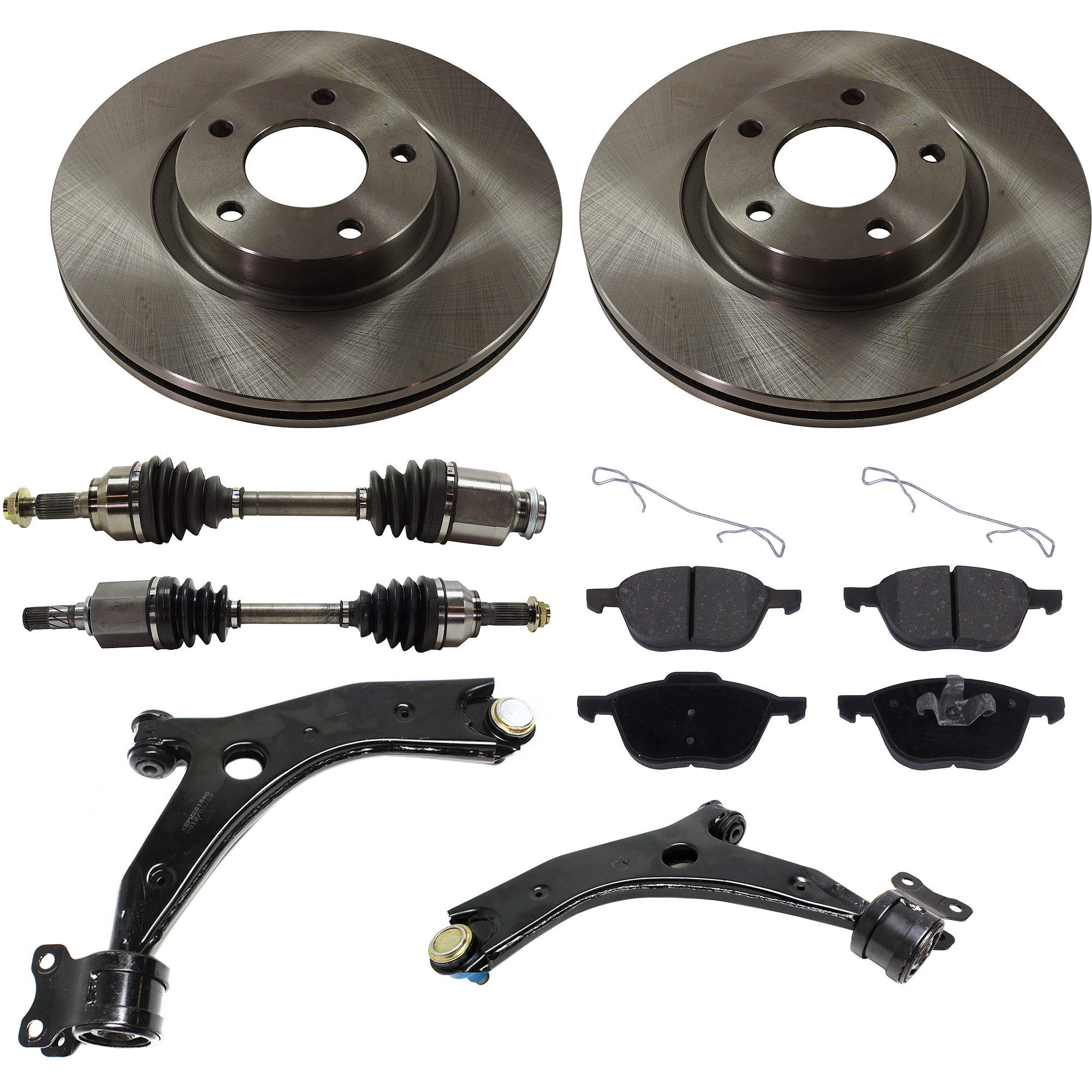 AM MAZDA 3-05-06 MAZDA 5-06-10 FRONT CV AXLE ASSEMBLY RH AND LH 8 pc kit with Brake Discs Brake Pad Set and Control Arms SKU KIT 032822-110 OEM BP6Y3325XD C26Y3325XA C26Y3325