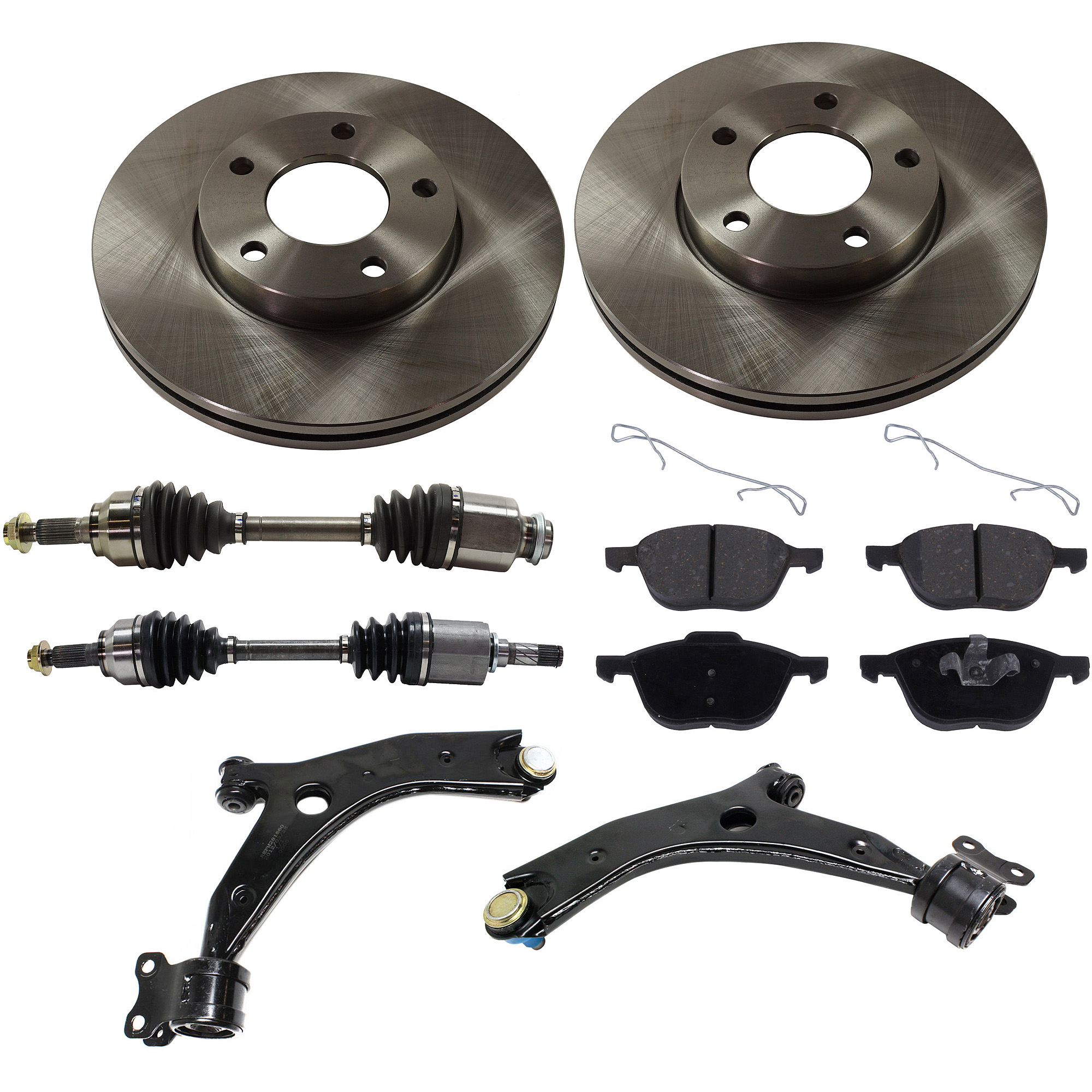 AM MAZDA 3-05-09 FRONT CV AXLE ASSEMBLY RH AND LH 8 pc kit with Brake Discs Brake Pad Set and Control Arms SKU KIT 032822-113 OEM BP4Y3325XB BP4Y3325XD C24Y3325