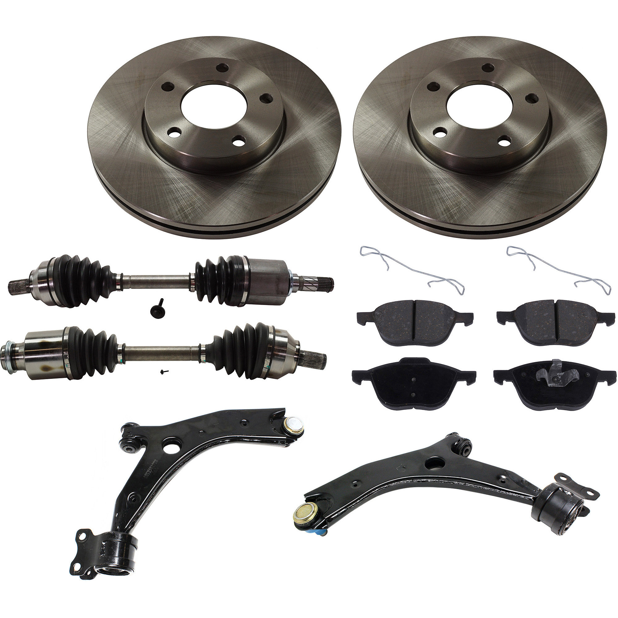 AM MAZDA 3-04-05 FRONT CV AXLE ASSEMBLY RH AND LH 8 pc kit with Brake Discs Brake Pad Set and Control Arms SKU KIT 032822-116 OEM BP4Y3325XB BP4Y3325XD C24Y3325