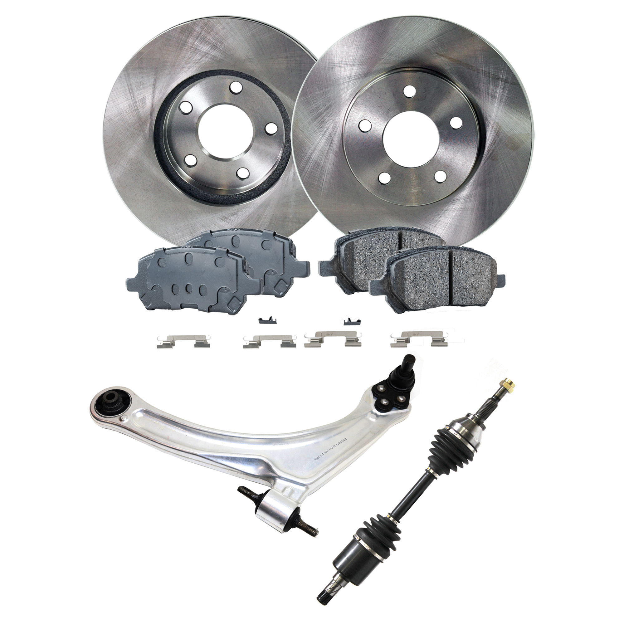 AM COBALT 07-10 G5-07-09 FRONT CONTROL ARM KIT LH Lower 6 pc kit with Axle Assemblies Brake Discs and Brake Pad Set SKU KIT 032822-203 OEM 25863340-25836295-10366667-191