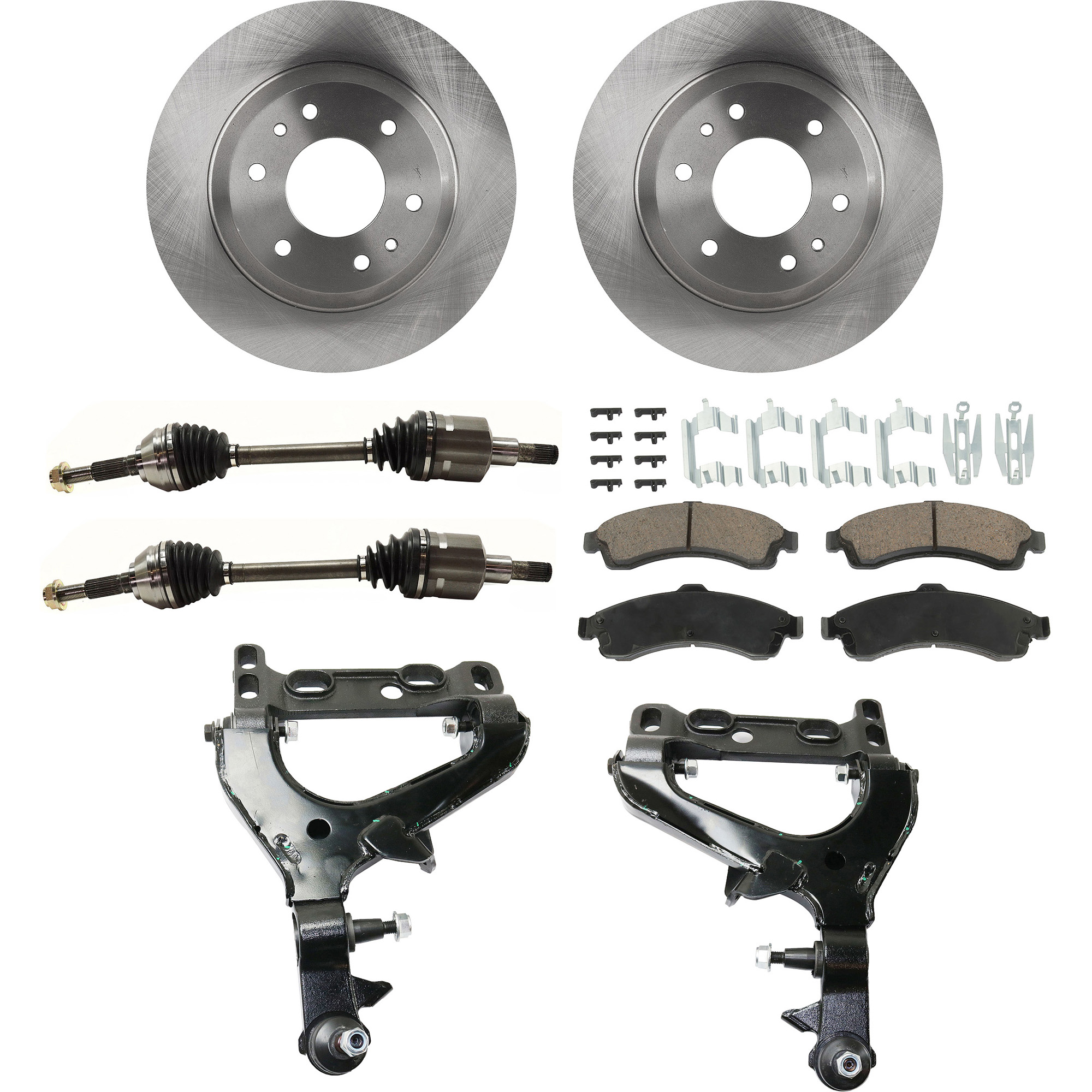 AM ENVOY RAINIER TRAILBLAZER 04-05 FRONT CONTROL ARM KIT RH AND LH Lower 7 pc Kit with Axle Assemblies Brake Discs and Brake Pad Set SKU KIT 032822-220 OEM 26079789-8260797890-8180606640