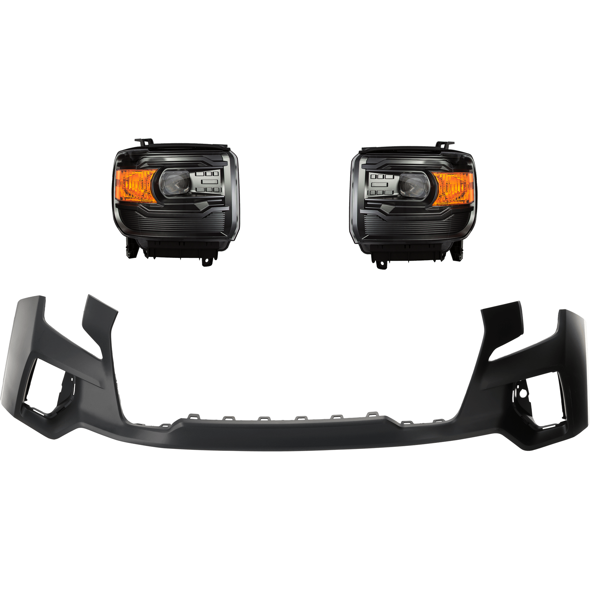 AM SIERRA 1500 LIMITED 19-19 HEAD LAMP RH AND LH Lens and Housing Halogen 3 pc Kit with Bumper Cover SKU KIT 032826-04 Partslink GM1014140 OEM 84228370 PFM 84568272 PFM 8454