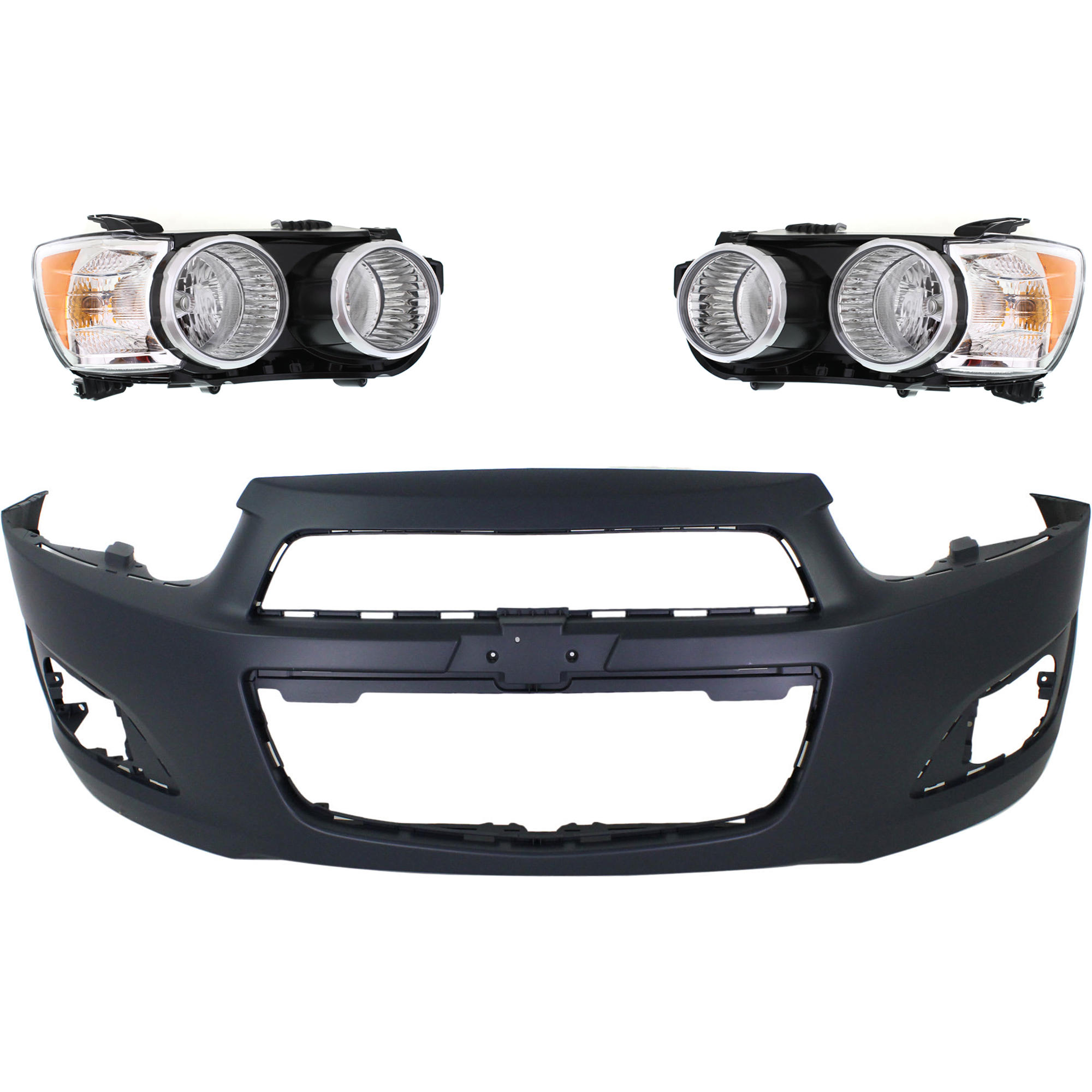 AM SONIC 14-15 HEAD LAMP RH AND LH Assembly Halogen 3 pc Kit with Bumper Cover SKU KIT 032826-17 Partslink GM2502396 GM2503396 GM1000928 OEM 95355797-95355798-95245182