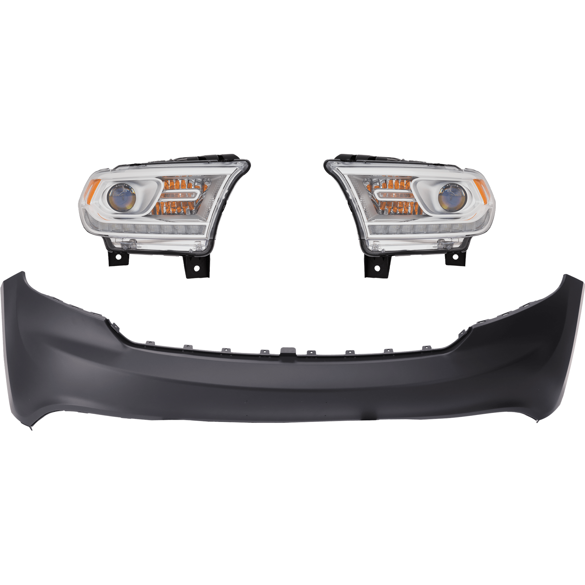 AM DURANGO 16-20 HEAD LAMP RH AND LH Assembly Halogen 3 pc Kit with Bumper Cover CAPA SKU KIT 032826-30 Partslink CH1014118C CH2502306C CH2503306C OEM 1XV03TZZAD 68299132AH 68299132