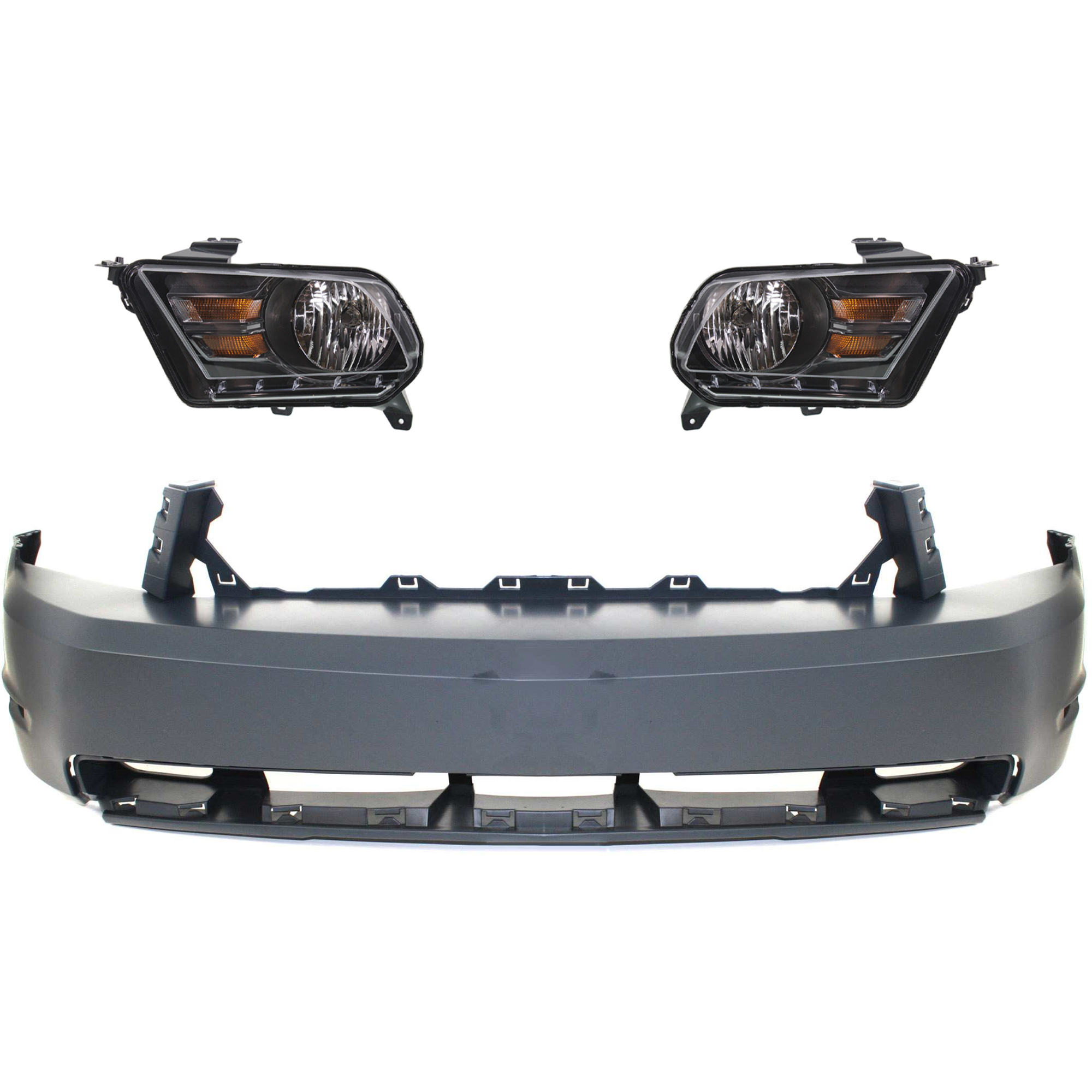 AM MUSTANG 10-12 HEAD LAMP RH AND LH Assembly Halogen 3 pc Kit with Bumper Cover SKU KIT 032826-40 Partslink FO2502276 FO2503276 FO1000646 OEM AR3Z13008C AR3Z13008D AR3Z17D9