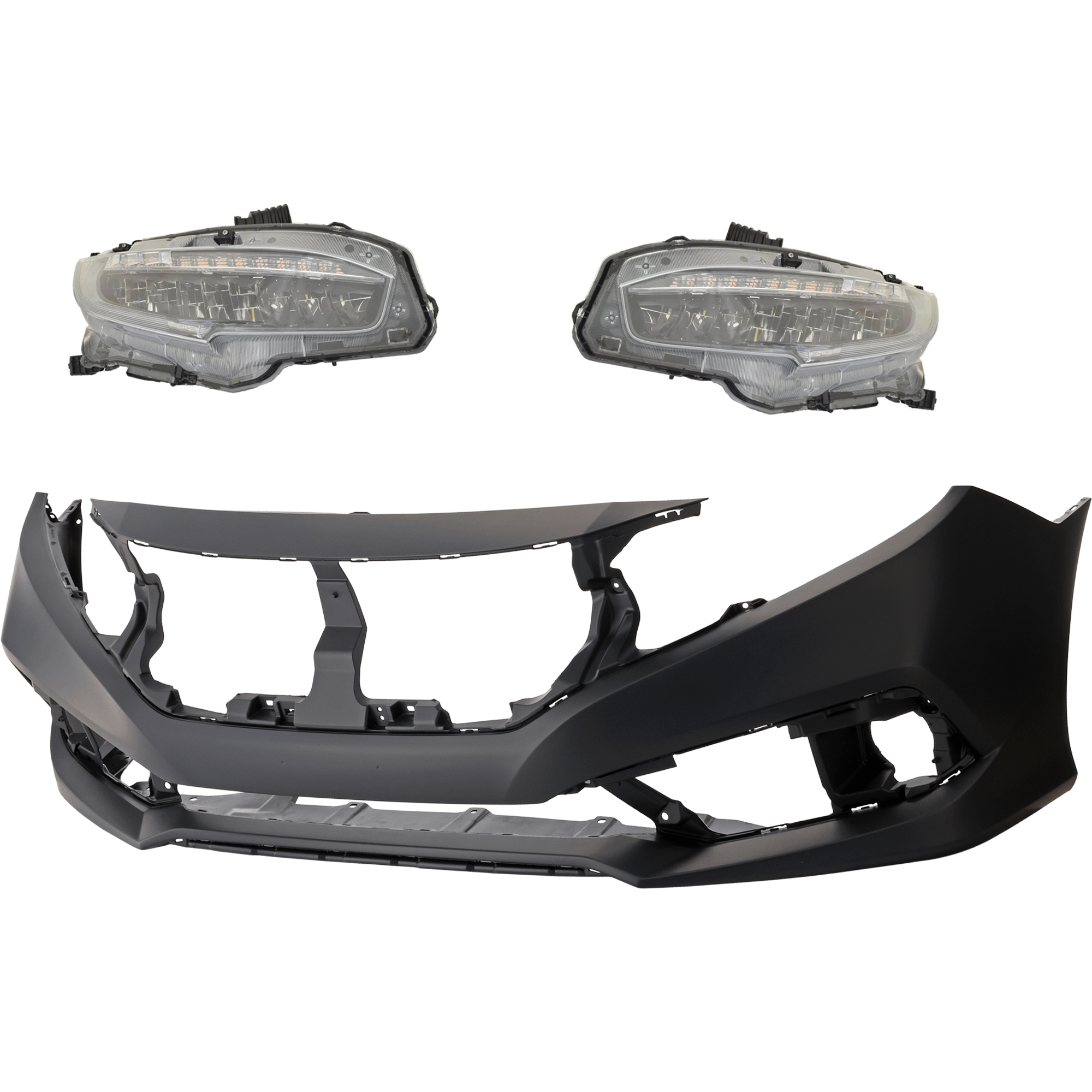 AM CIVIC 20-20 HEAD LAMP RH AND LH Assembly LED 3 pc Kit with Bumper Cover CAPA SKU KIT 032826-53 Partslink HO1000322C HO2502199C HO2503199C OEM 04711TBAA50ZZ 33100TBAA23-3315