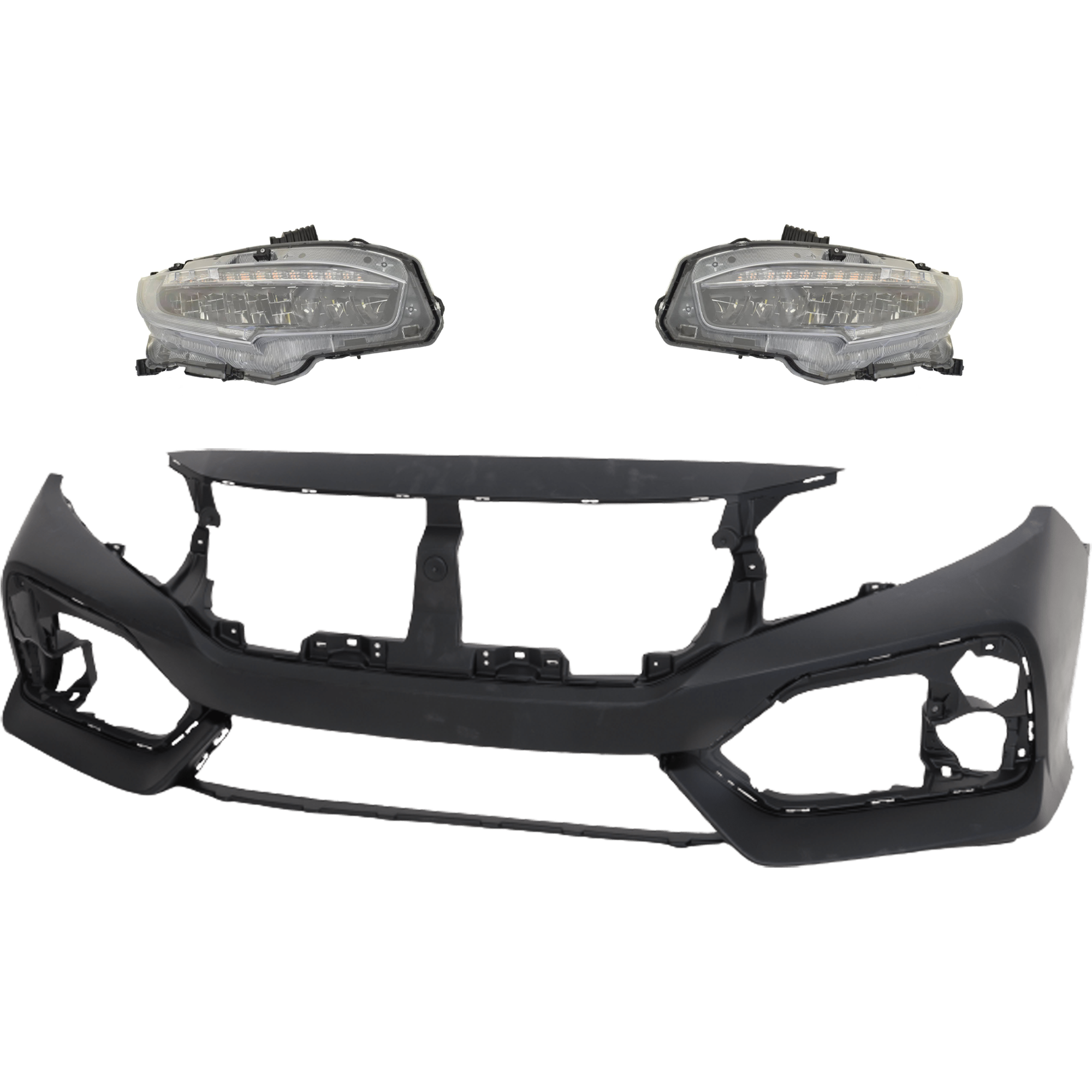 AM CIVIC 20-21 HEAD LAMP RH AND LH Assembly LED 3 pc Kit with Bumper Cover CAPA SKU KIT 032826-54 Partslink HO1000324C HO2502199C HO2503199C OEM 04711TGGA50ZZ 33100TBAA23-3315
