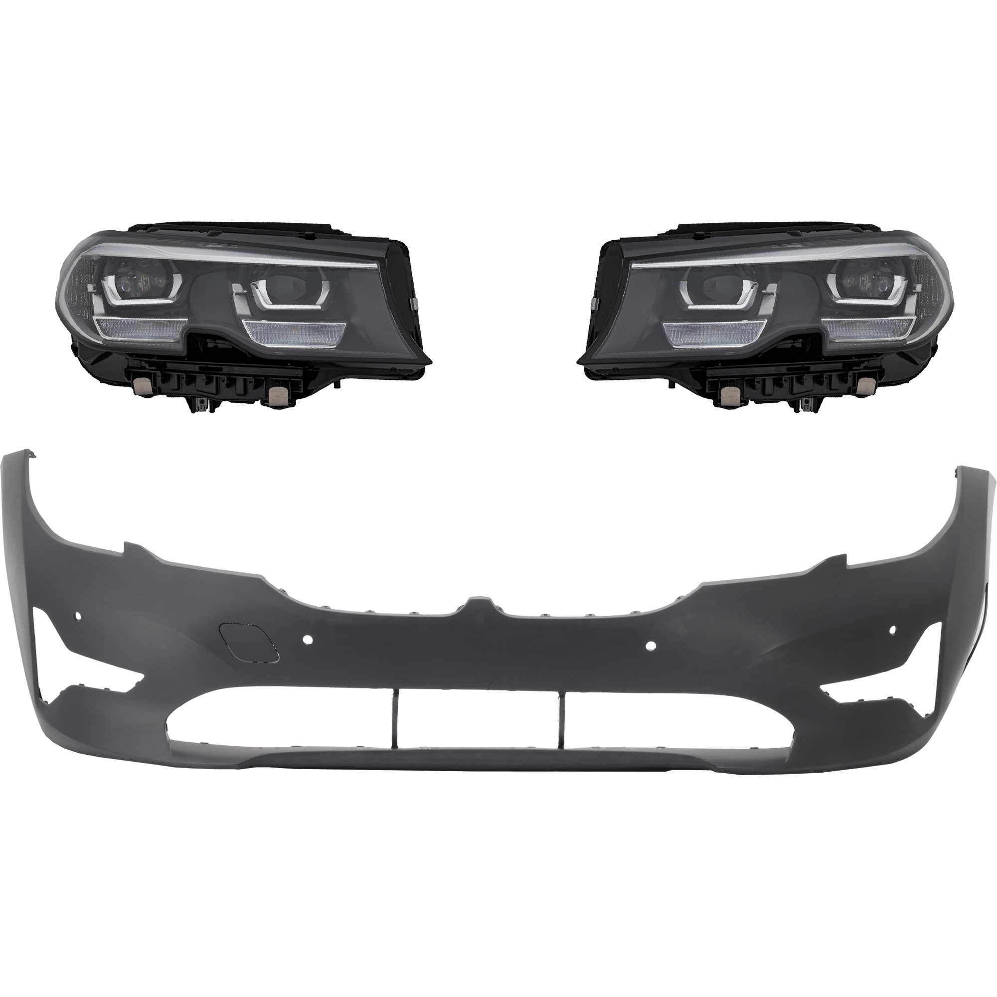 AM 330I 330I XDRIVE 19-22 HEAD LAMP RH AND LH Assembly LED 3 pc Kit with Bumper Cover SKU KIT 032826-69 Partslink BM2502196 BM2503196 BM1000531 OEM 63118496153-63118496154-511184