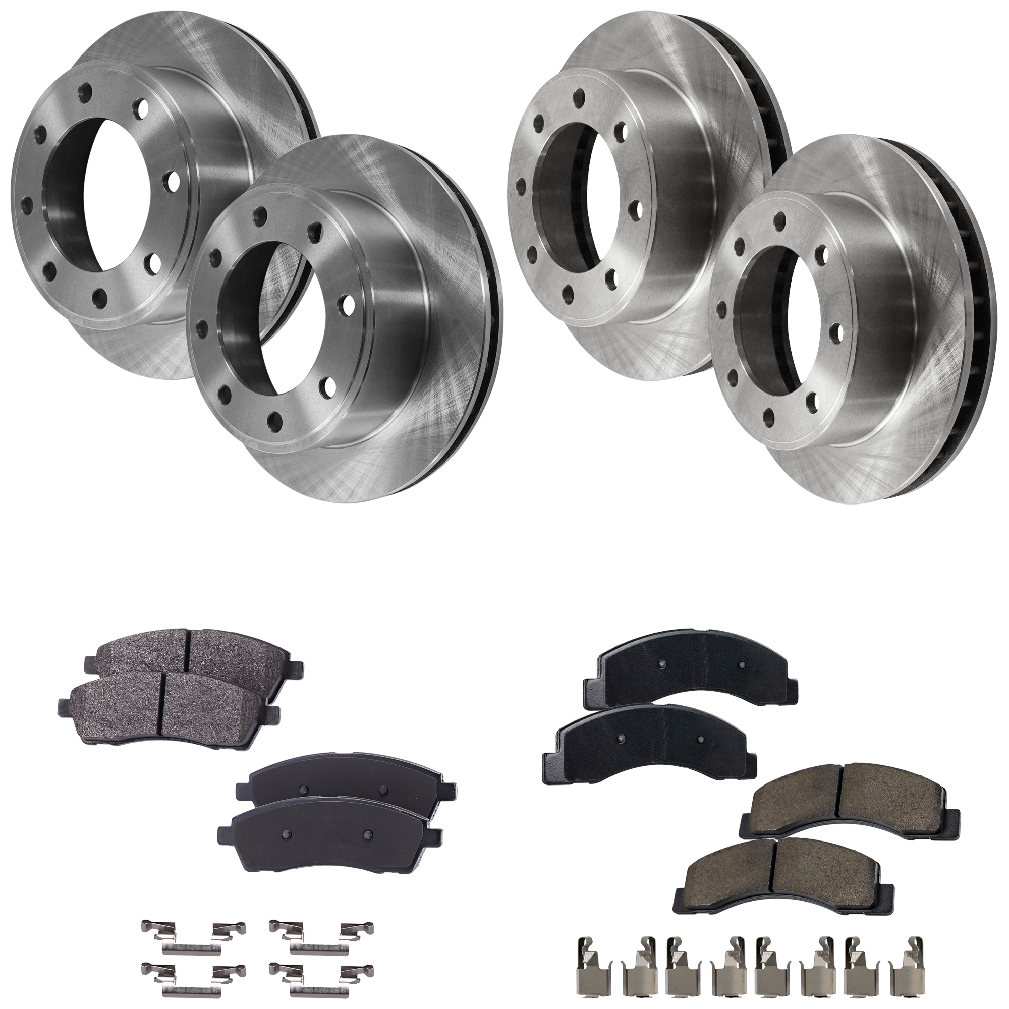 AM EXCURSION 00-05 F 250 SUPER DUTY F 350 SUPER DUTY 99-04 FRONT AND REAR BRAKE DISC AND PAD KIT 8 pc kit SKU KIT 032921-04-15 OEM YC3Z2C026BB F81Z1125CA F81Z112