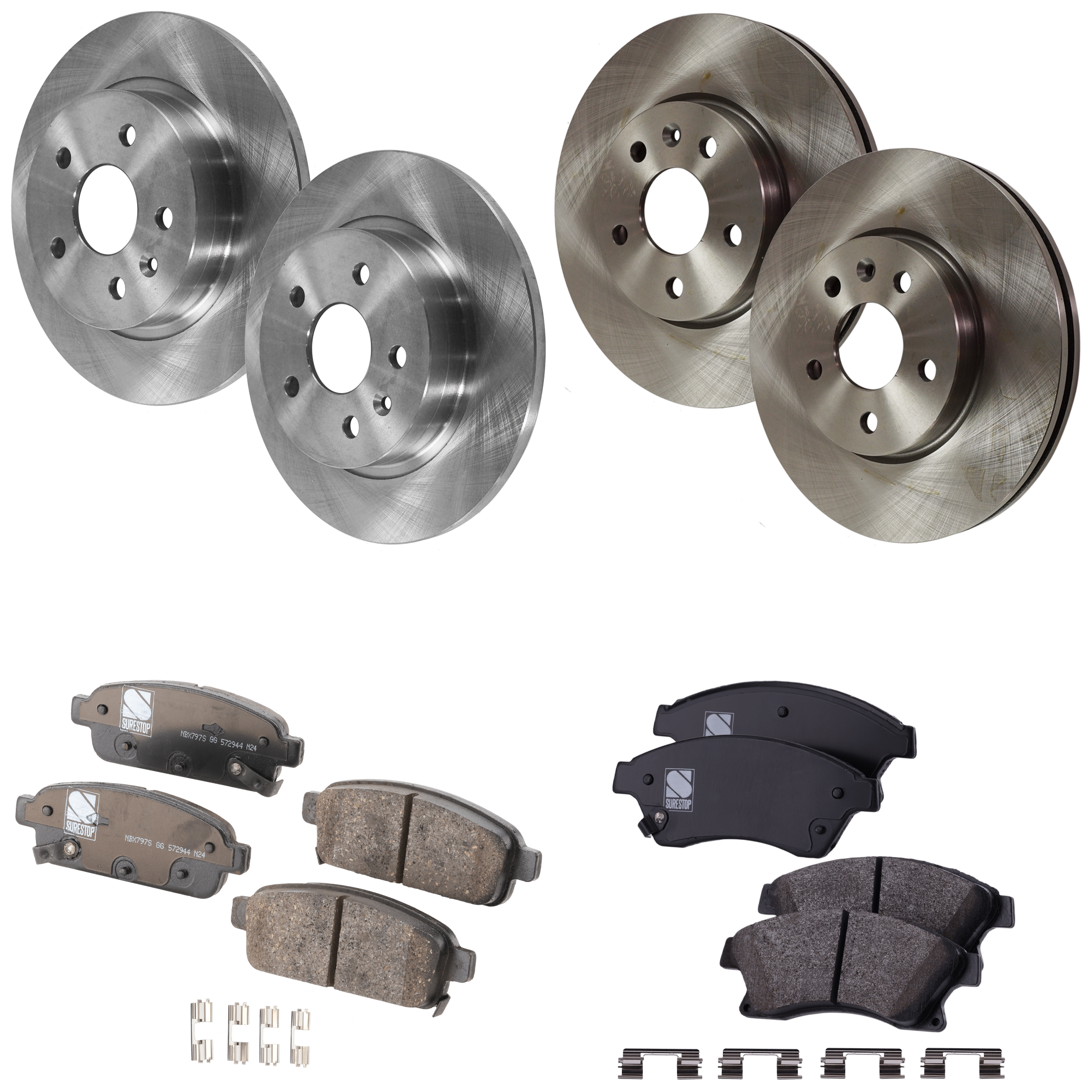 AM CRUZE 13-15 SONIC 13-16 FRONT AND REAR BRAKE DISC AND PAD KIT 8 pc kit Plain Surface SKU KIT 032921-04-22 OEM 41272-55199-850232-886208-9009