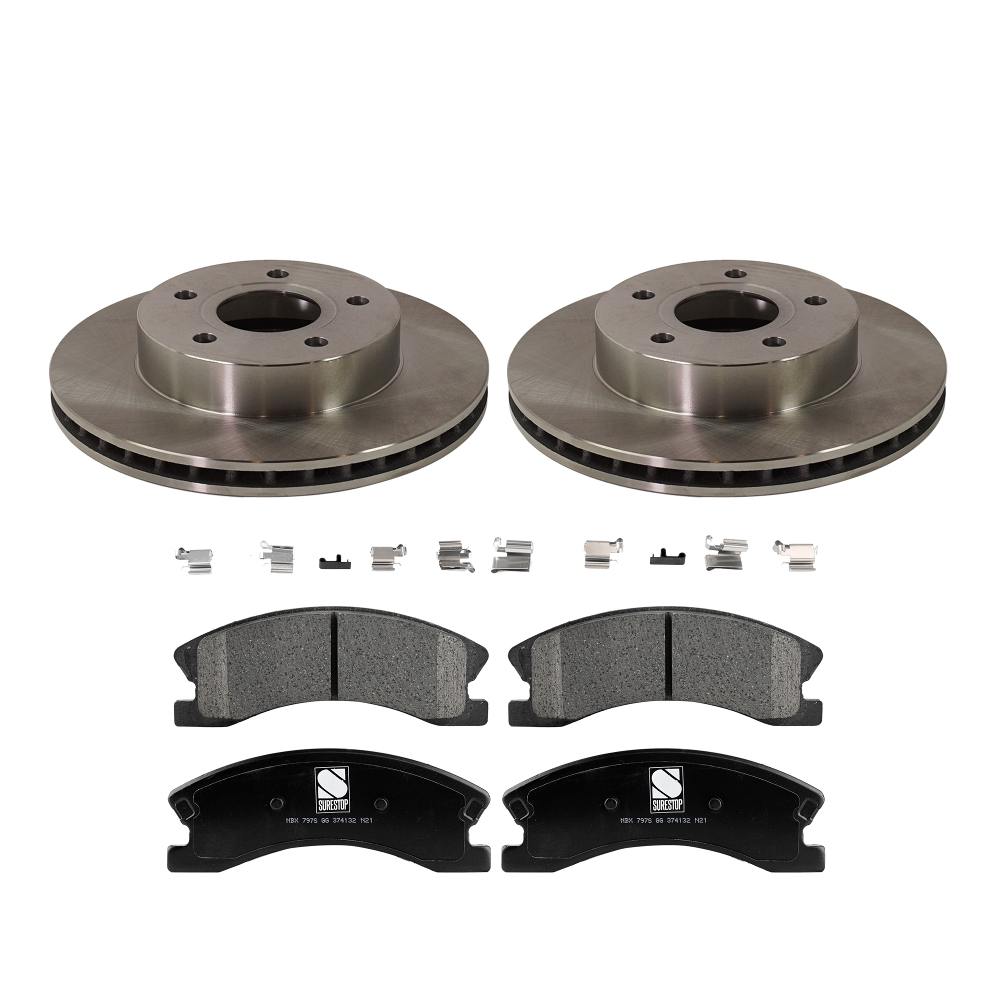 AM GRAND CHEROKEE 99-04 FRONT BRAKE DISC AND PAD KIT 4 pc kit SKU KIT 032921-04-45 OEM 52098672-5093183AA 5093183AB
