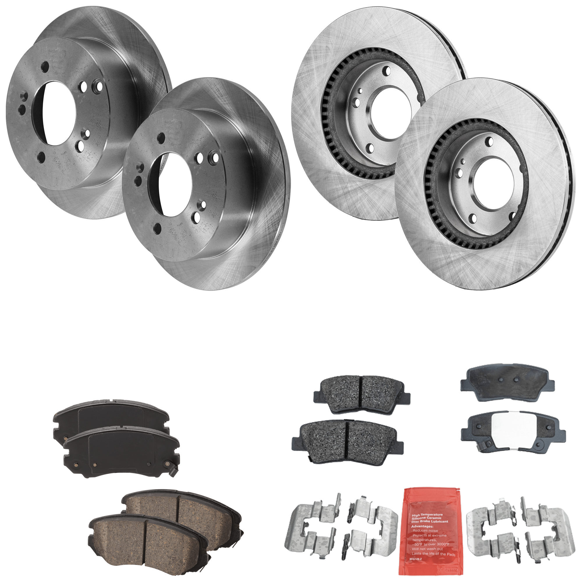 AM SONATA 09-10 FRONT AND REAR BRAKE DISC AND PAD KIT 8 pc kit Plain Surface SKU KIT 032921-04-49 OEM 5841139600-584110A000-584110R0