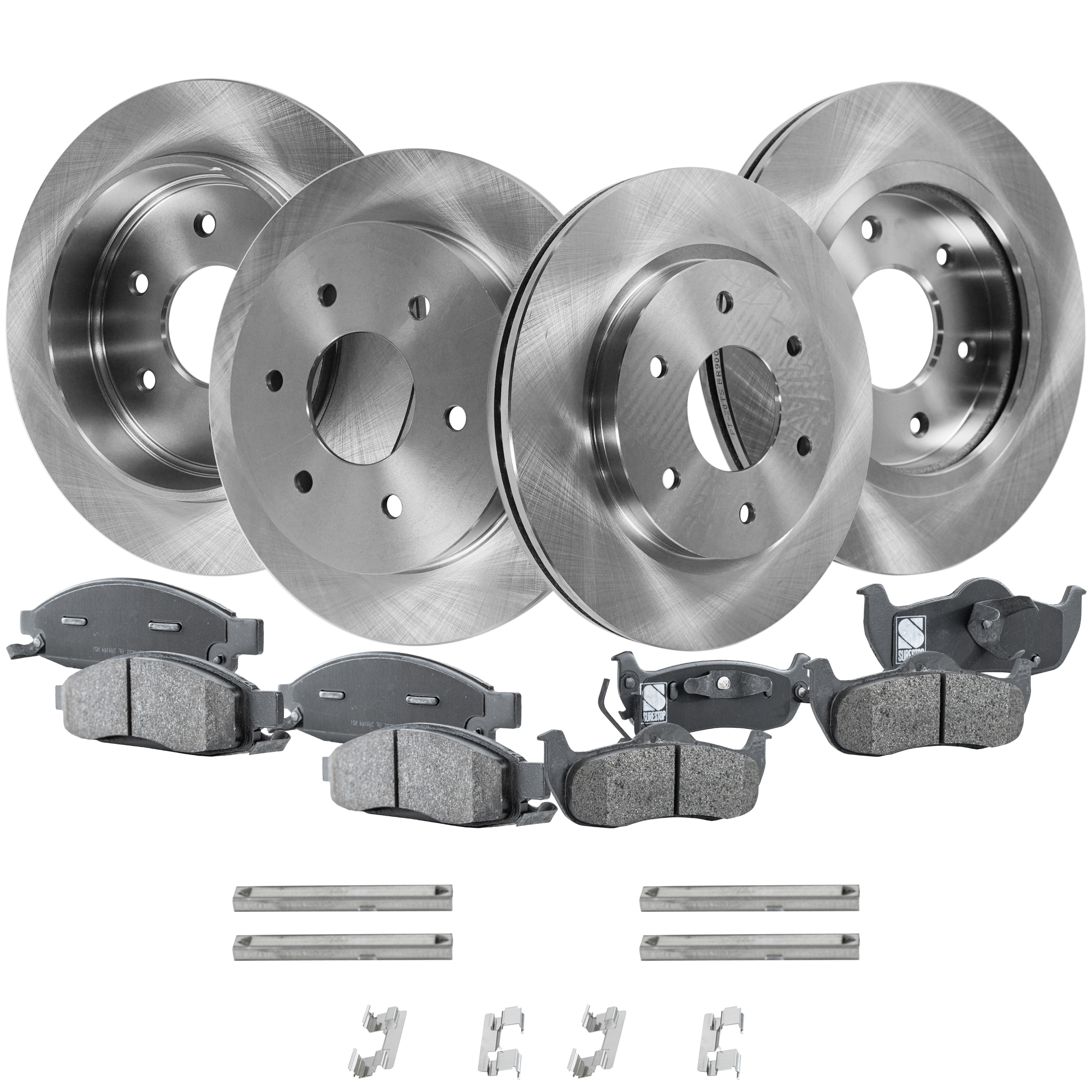 AM QX56-05-05 FRONT AND REAR BRAKE DISC AND PAD KIT 8 pc kit Plain Surface SKU KIT 032921-04-55 OEM 432067S000-40206ZC00A 40206AC0