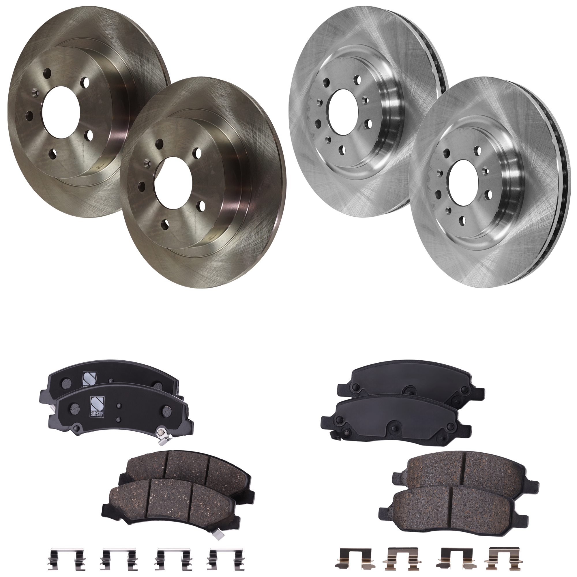 AM DTS LUCERNE 06-11 FRONT AND REAR BRAKE DISC AND PAD KIT 4 Wheel Set Plain Surface SKU KIT 032921-04-58 OEM 157-933-402-580-342-000-000-000-000