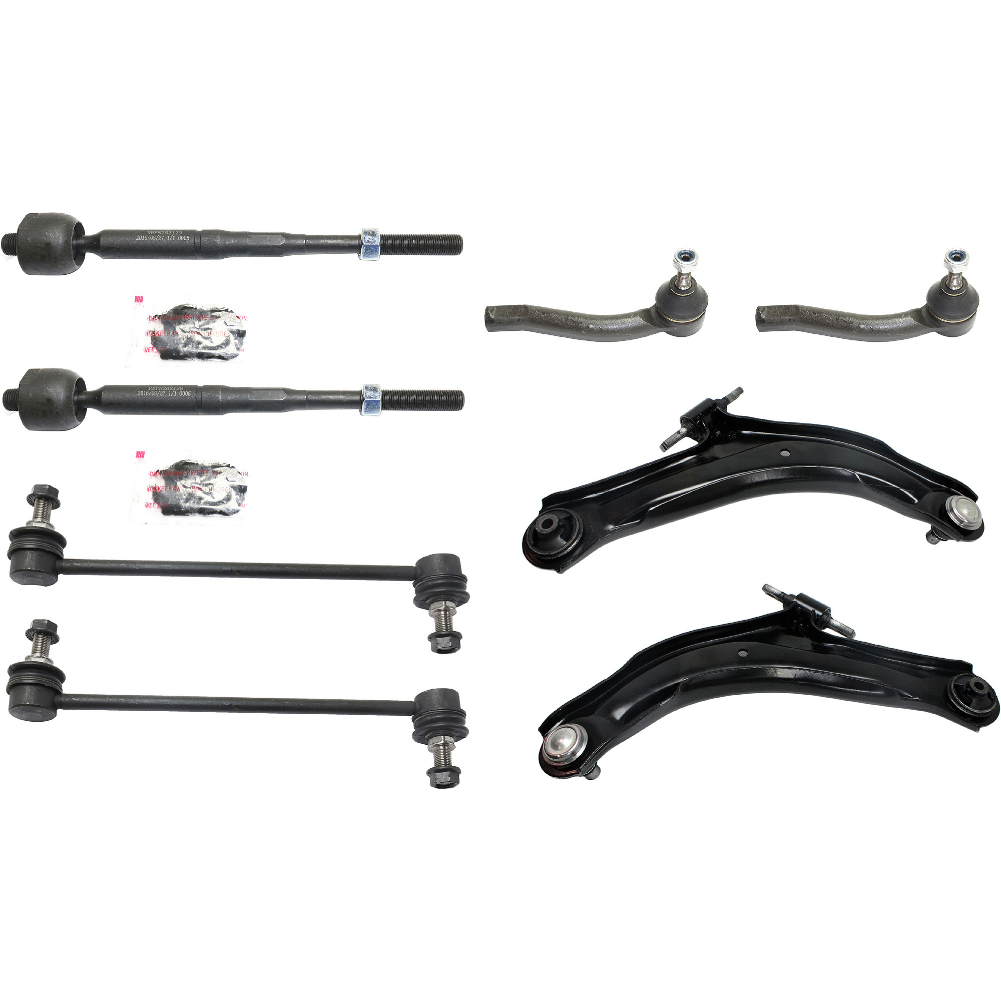 AM SENTRA 07-12 FRONT SUSPENSION KIT 8 pc kit with Control Arms Sway Bar Links and Tie Rod Ends SKU KIT 033022-03 Partslink NI4522100 OEM 54500ET000-54501ET000-54618ET0