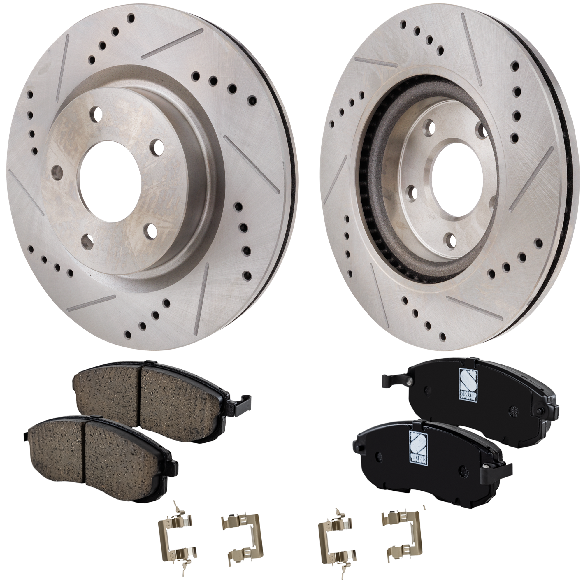 AM ALTIMA 07-13 FRONT BRAKE DISC AND PAD KIT 4 pc Kit Cross drilled and Slotted SKU KIT 033023-21 OEM 31464-44589-60430-476245-08330