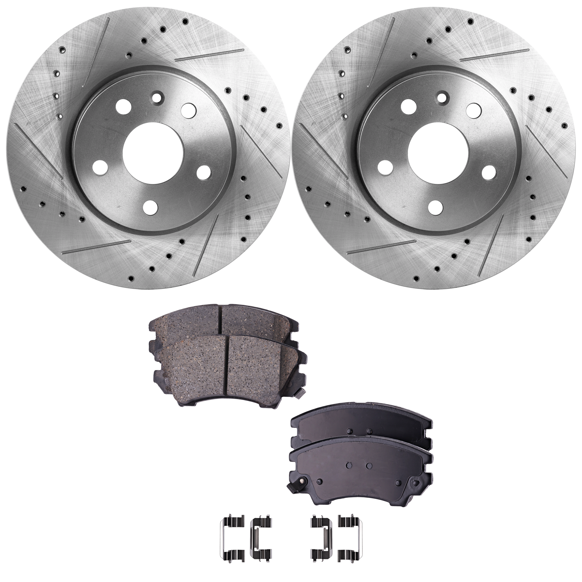 AM CAMARO 10-15 FRONT BRAKE DISC AND PAD KIT 4 pc kit Cross drilled and Slotted Ceramic SKU KIT 033023-34 OEM 41260-55174-493112-850160-8862