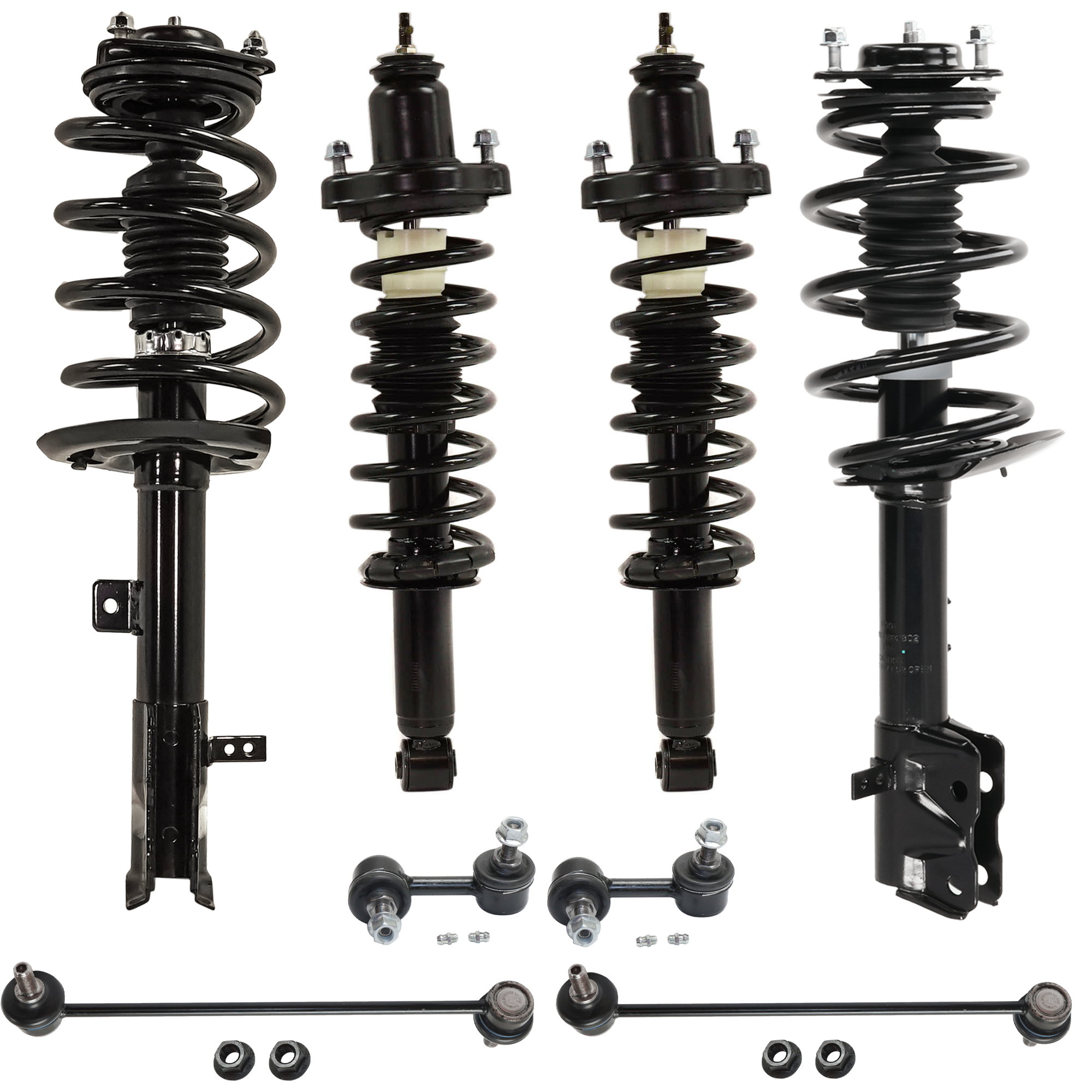 AM COMPASS PATRIOT 07-09 FRONT AND REAR SUSPENSION KIT RH AND LH 8 pc kit with Loaded Struts and Sway Bar Links SKU KIT 033122-02 OEM 272401-818370-2345484-27015525