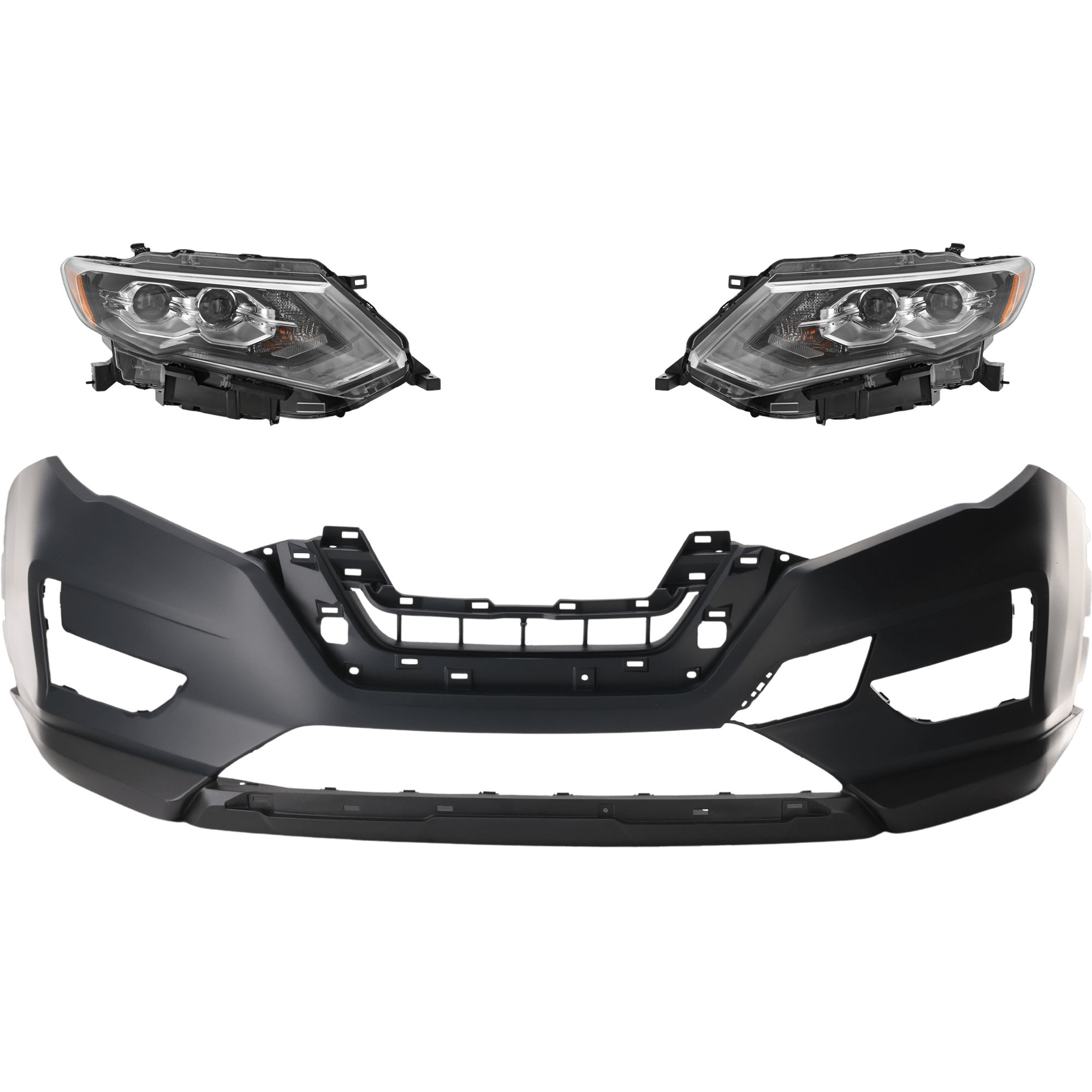 AM ROGUE 19-20 HEAD LAMP RH AND LH Assembly LED 3 pc Kit with Bumper Cover CAPA SKU KIT 040126-16 Partslink NI1000316C NI2502272C NI2503272C OEM 260106FL7A 260606FL7A 620226FL