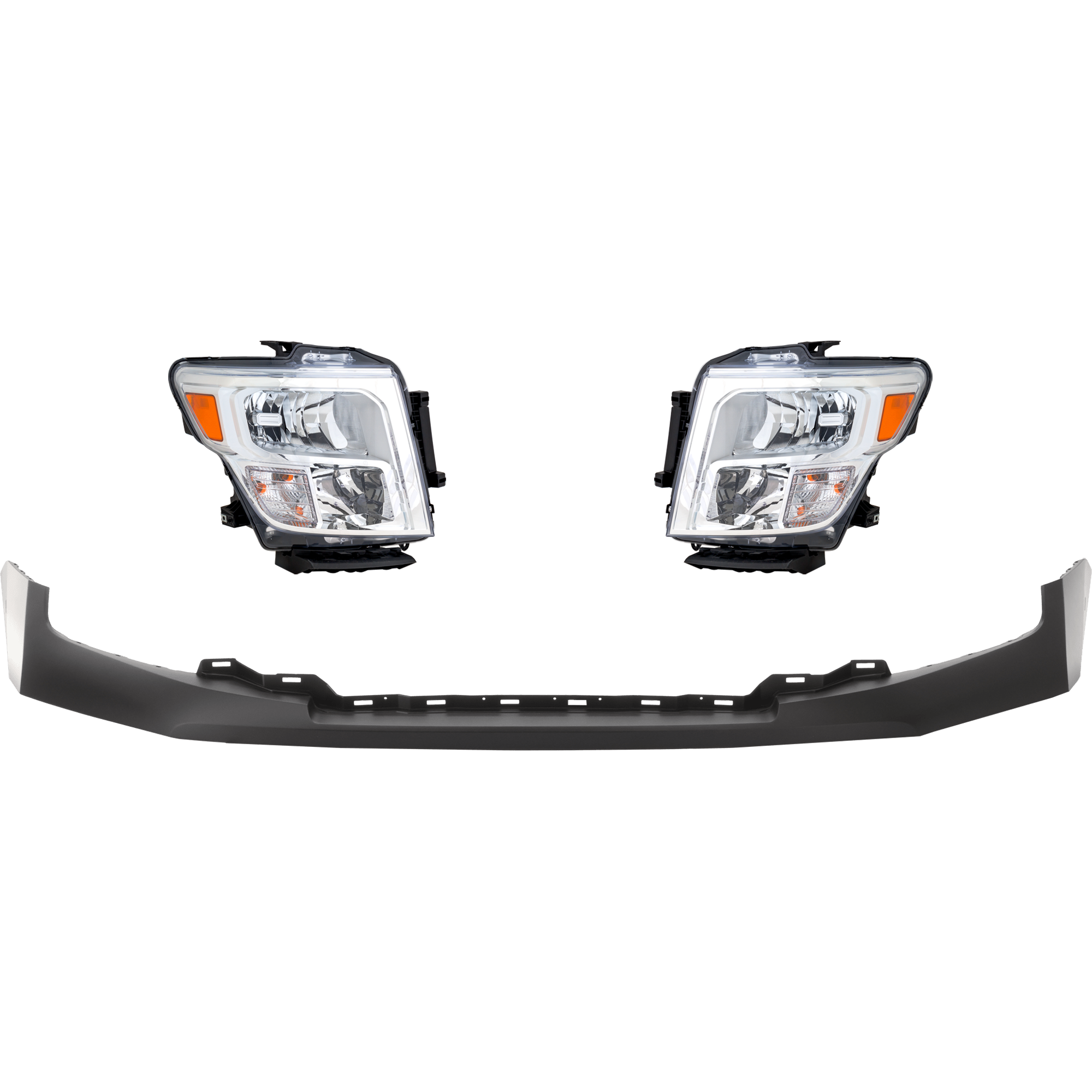 AM TITAN 20-23 HEAD LAMP RH AND LH Assembly Halogen 3 pc Kit Platinum Reserve PRO 4X Models with Bumper Cover CAPA SKU KIT 040126-17 Partslink NI1014107C NI2502280C NI2503280C OEM 260109FV1A 260609FV1A 620239FV