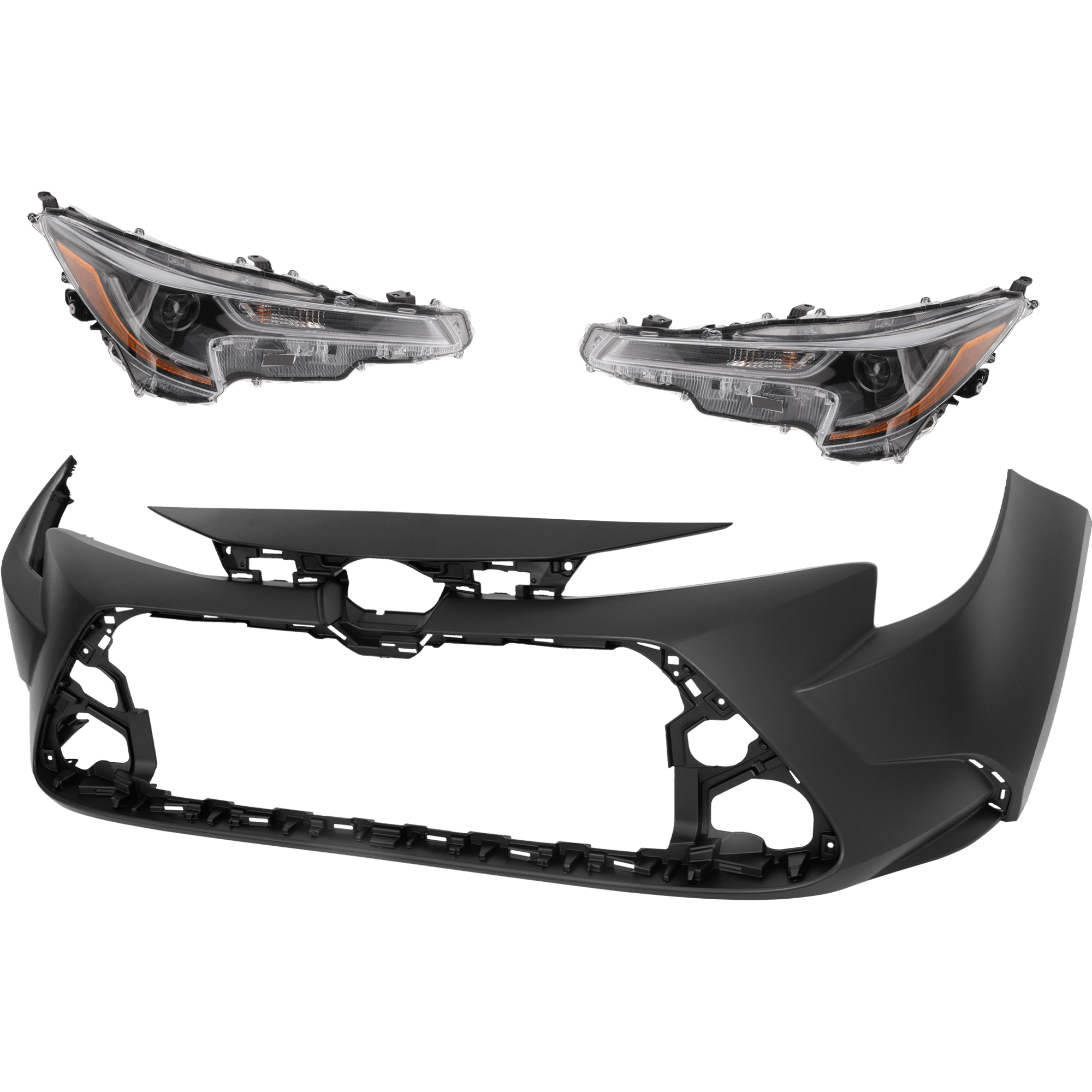 AM COROLLA 23-24 HEAD LAMP RH AND LH Assembly LED 3 pc Kit L LE Models Sedan North America Built Vehicle with Bumper Cover SKU KIT 040126-24 Partslink TO2502324 TO2503324 TO1000459 OEM 8111002Q70-8115002Q70-52119F29