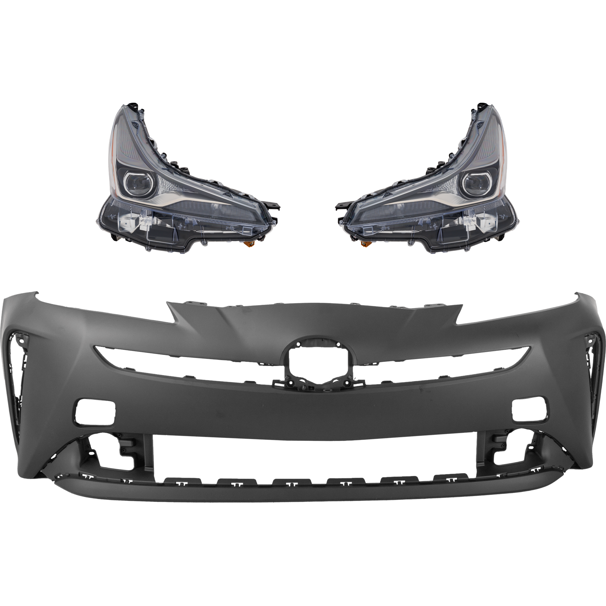 AM PRIUS 19-22 HEAD LAMP RH AND LH 3 pc Kit Lens and Housing LED with Bumper Cover SKU KIT 040126-25 Partslink TO1000457 OEM 8107047870 PFM 8114047870 PFM