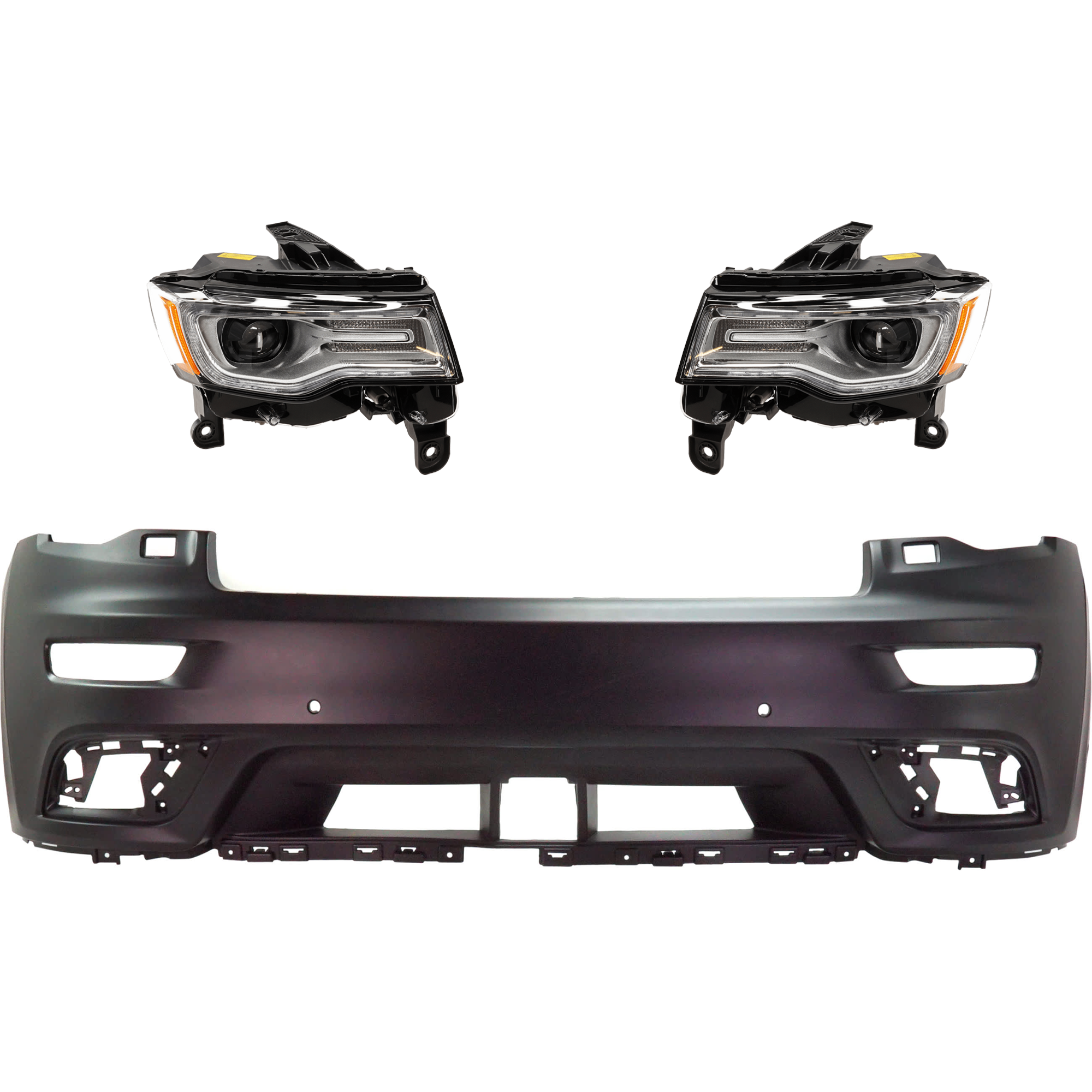 AM GRAND CHEROKEE 17-22 HEAD LAMP RH AND LH 3 pc Kit Assembly HID Xenon Summit Model with Bumper Cover SKU KIT 040126-39 Partslink CH2502315 CH2503315 CH1014126 OEM 68266660AI 68266661AI 68334991