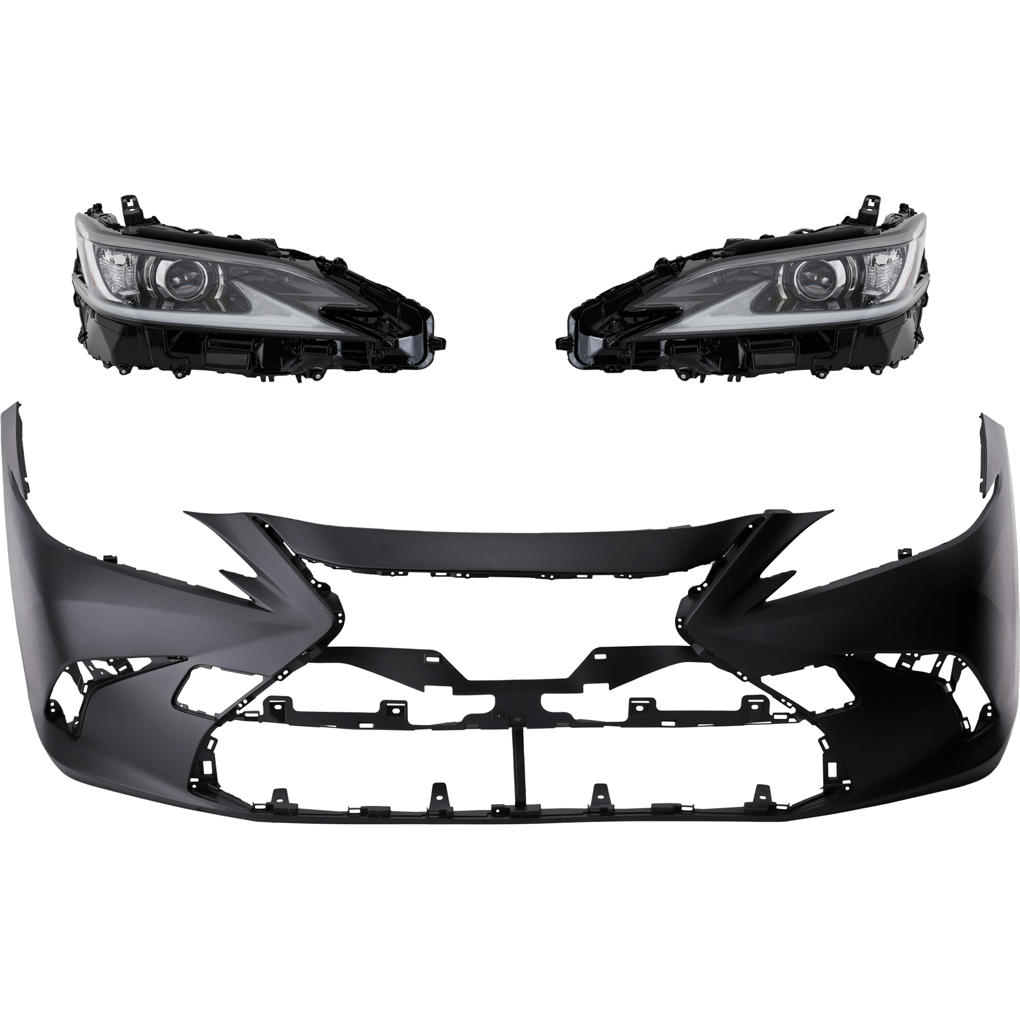 AM ES250-21-21 ES350-19-21 HEAD LAMP RH AND LH Lens and Housing Halogen 3 pc Kit Japan Built Vehicle with Bumper Cover CAPA SKU KIT 040126-43 Partslink LX1000360C OEM 521193T941-8114533F31 PFM 8118
