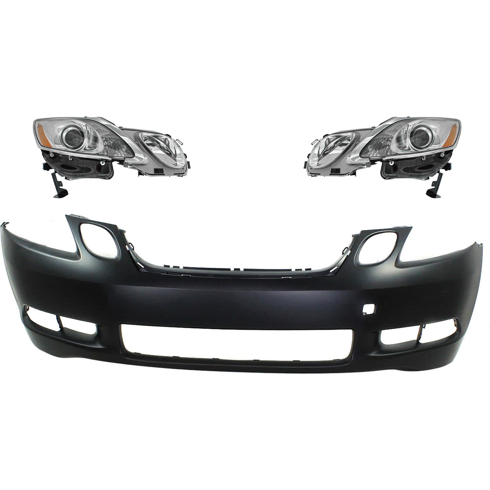 AM GS350 GS430-07-07 HEAD LAMP RH AND LH Lens and Housing HID Xenon 3 pc Kit w o Adaptive Headlight w HLW Holes with Bumper Cover SKU KIT 040126-46 Partslink LX2518156 LX2519156 LX1000152 OEM 8107030B82-8114030B71-52119309
