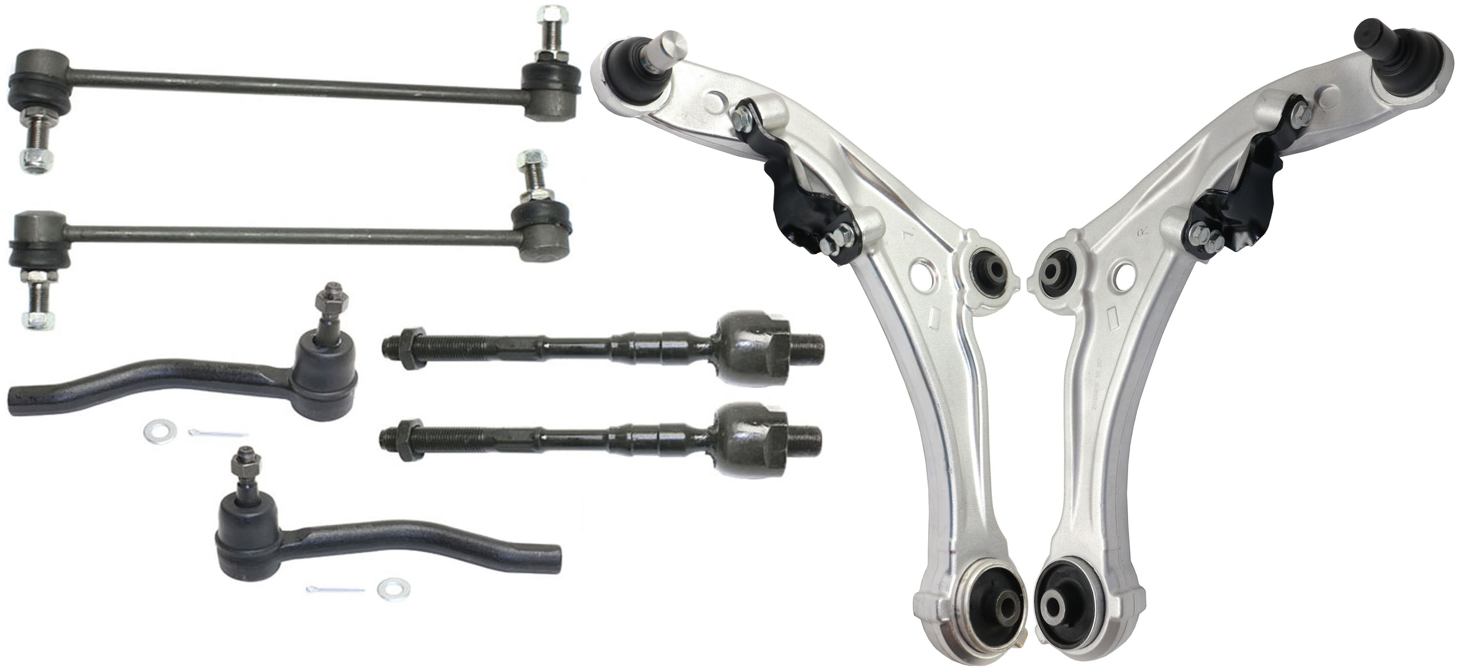 AM ALTIMA 07-13 FRONT CONTROL ARM KIT RH AND LH Lower w ball joint s 8 pc Kit with Sway Bar Link and Tie Rod End SKU KIT 040418-19 Partslink NI4510102 NI4511102 OEM 54501JA00B 54500JA00B 1015686
