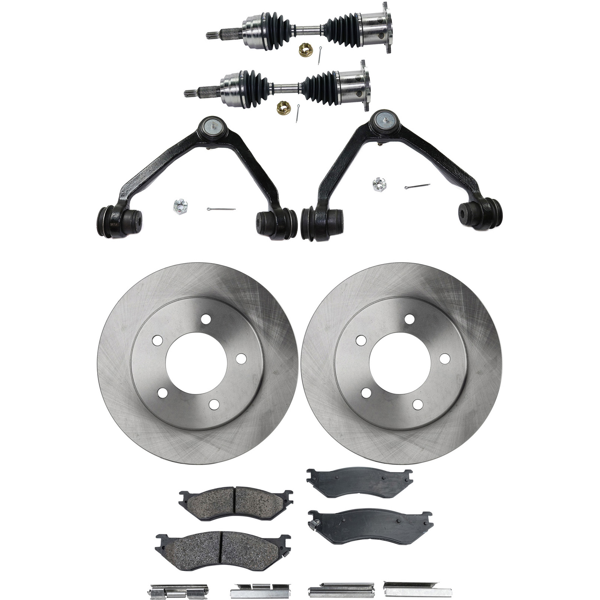 AM EXPEDITION 97-00 NAVIGATOR 98-00 FRONT CV AXLE ASSEMBLY RH AND LH 8 pc kit with Brake Discs Brake Pad Set and Control Arms SKU KIT 040422-012 OEM F75Z1125BC F75Z2001AA F75Z2001