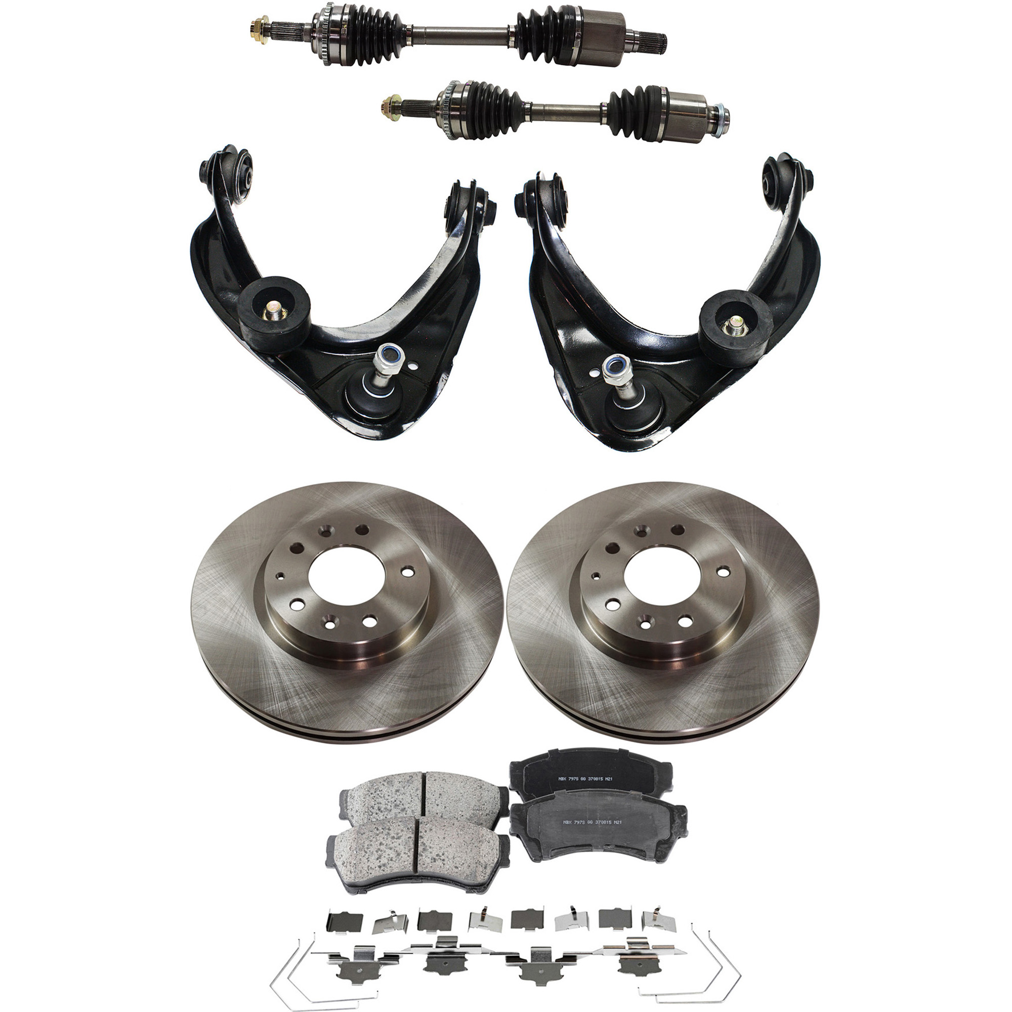 AM FUSION MILAN 06-09 FRONT CV AXLE ASSEMBLY RH AND LH 8 pc kit with Brake Discs Brake Pad Set and Control Arms SKU KIT 040422-021 OEM 6E5Z1125AA GP7Y3325XB 9E5Z1125