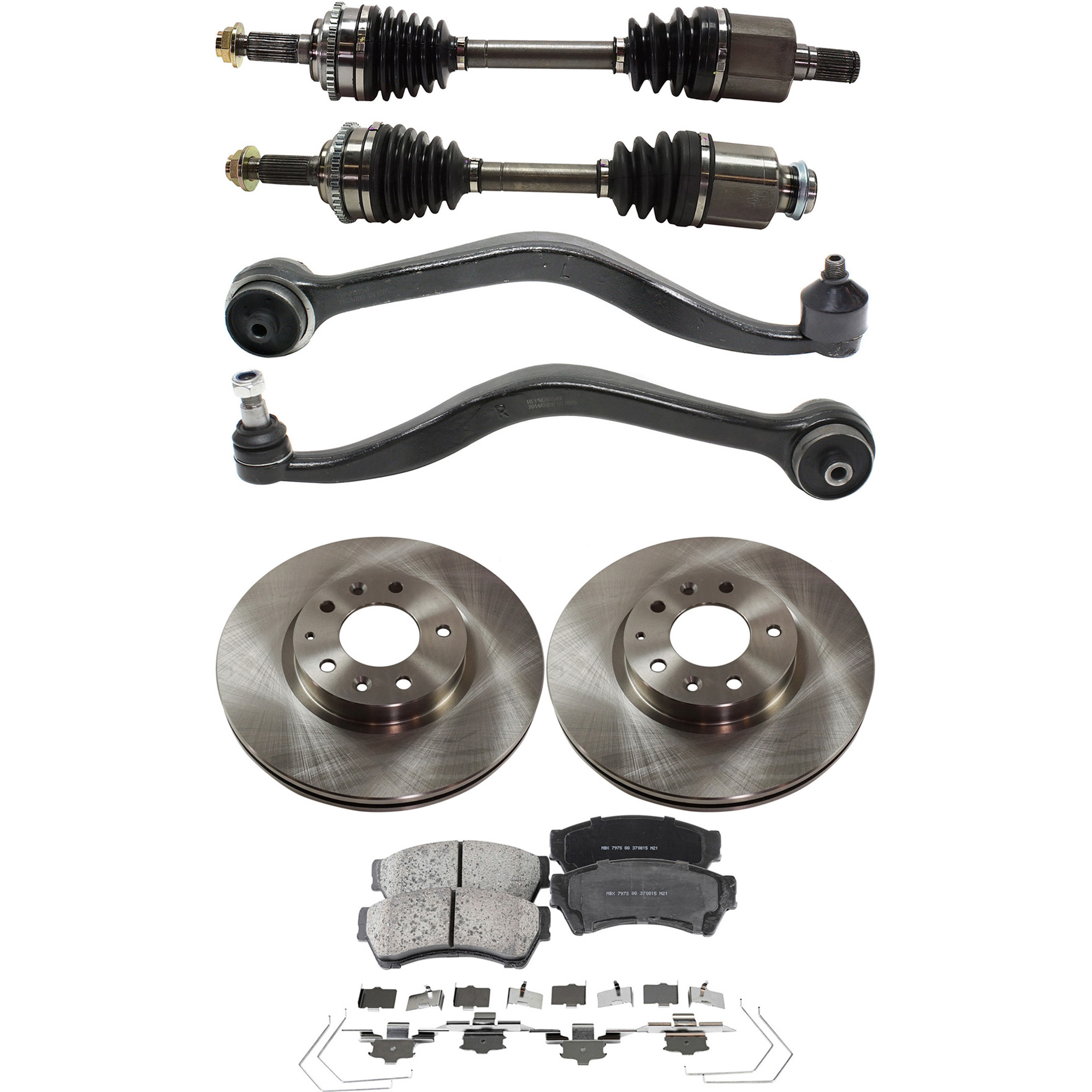 AM FUSION MILAN 06-09 FRONT CV AXLE ASSEMBLY RH AND LH 8 pc kit with Brake Discs Brake Pad Set and Control Arms SKU KIT 040422-022 OEM 6E5Z1125AA GP7Y3325XB 9E5Z1125