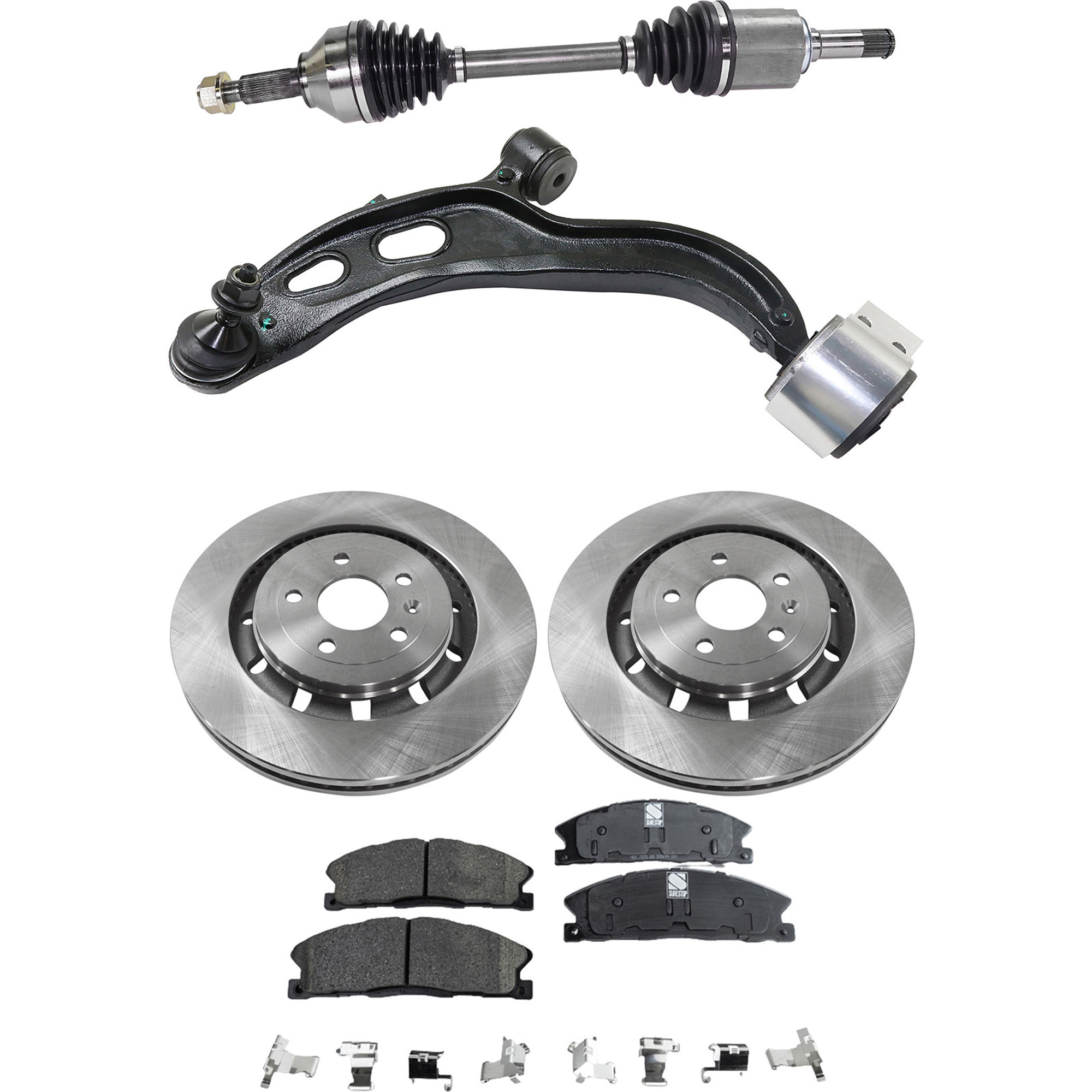 AM MKS 16-16 FRONT CONTROL ARM KIT LH Lower 5 pc kit with Brake Discs Brake Pad Set and Axle Assembly SKU KIT 040422-046 OEM 42332-90054266 BBRF318 G15590S