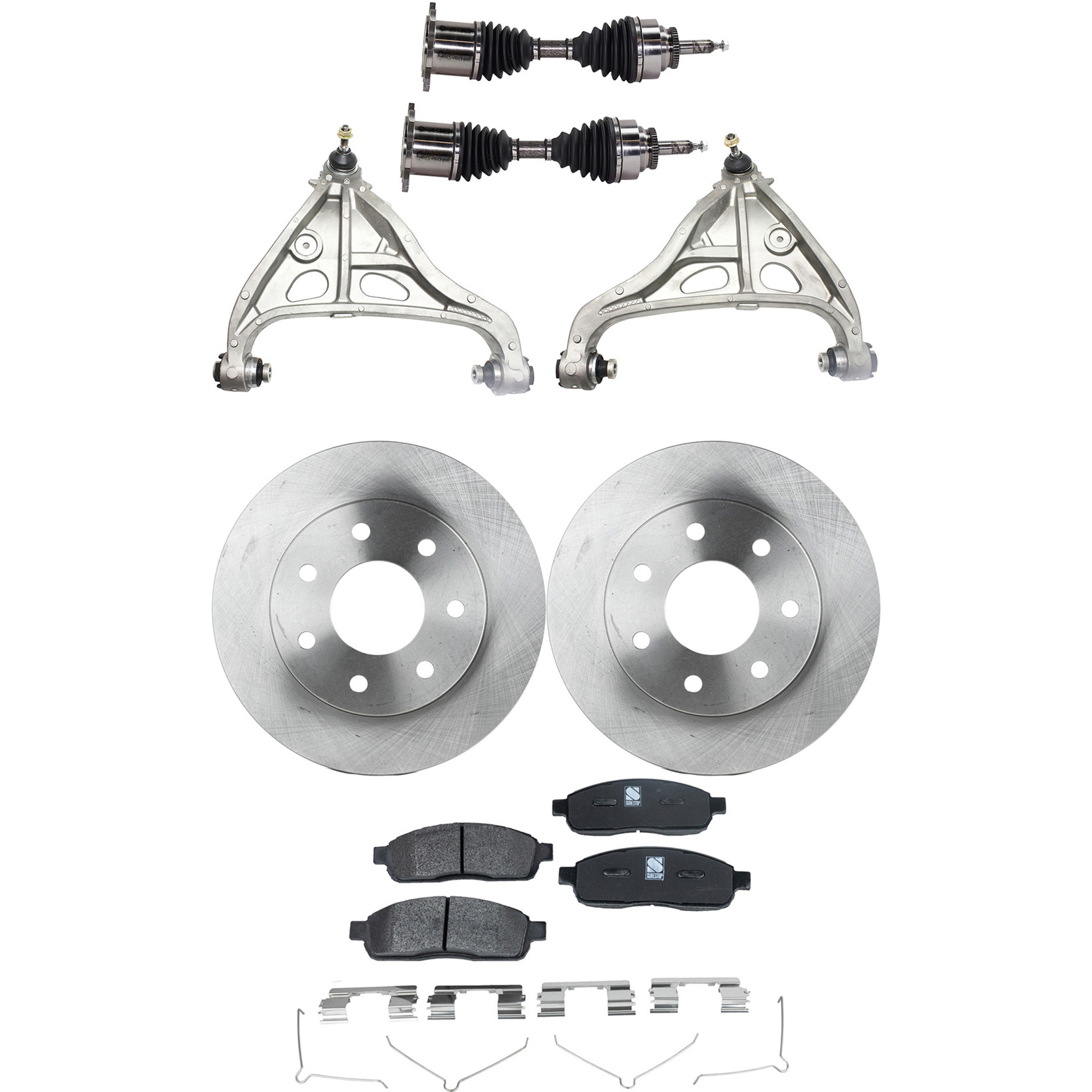 AM F 150-04-08 MARK LT 06-08 FRONT CONTROL ARM RH AND LH Lower 7 pc kit with Brake Discs Brake Pad Set and Axle Assemblies SKU KIT 040422-052 OEM 541-104-925-754-888-000-000-000-000