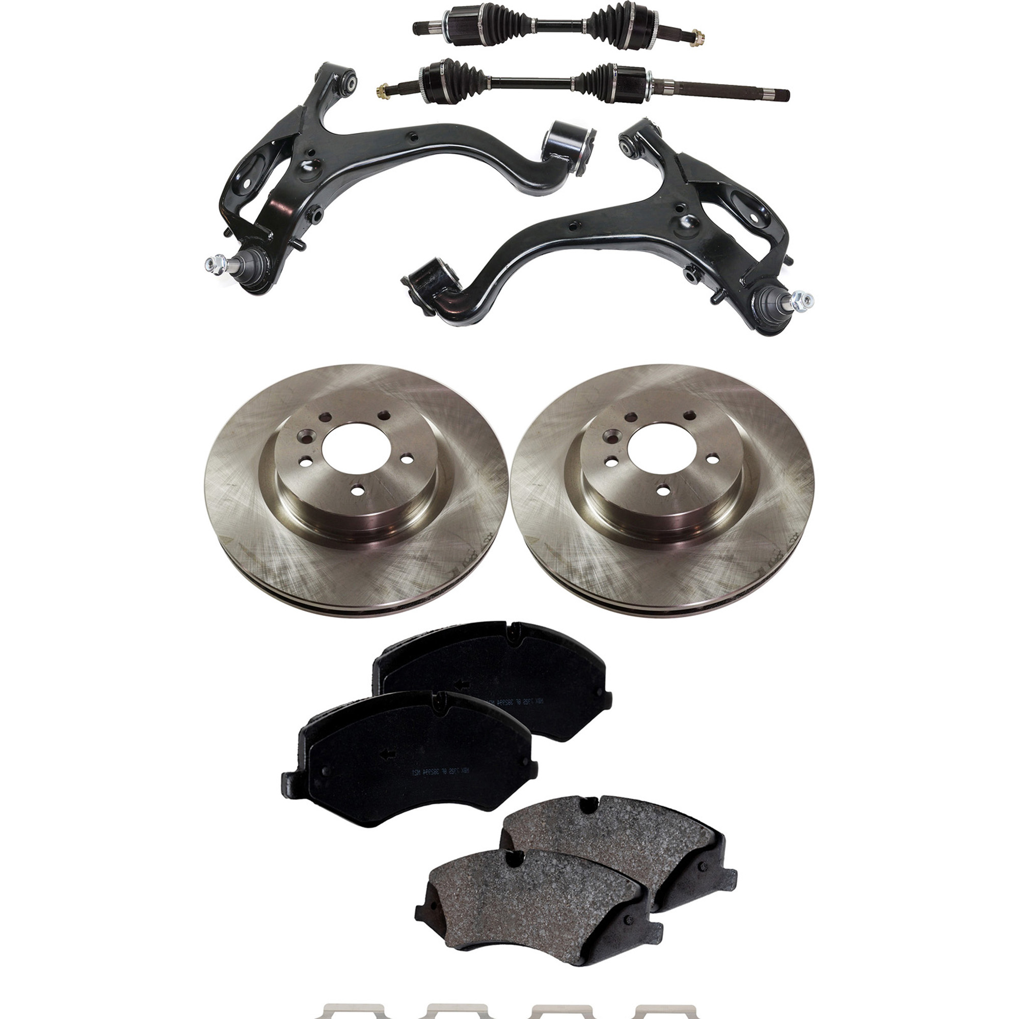 AM RANGE ROVER SPORT 10-13 FRONT CONTROL ARM RH AND LH Lower 7 pc kit with Brake Discs Brake Pad Set and Axle Assemblies SKU KIT 040422-054 OEM TDB500080-34333-45434-900964-6
