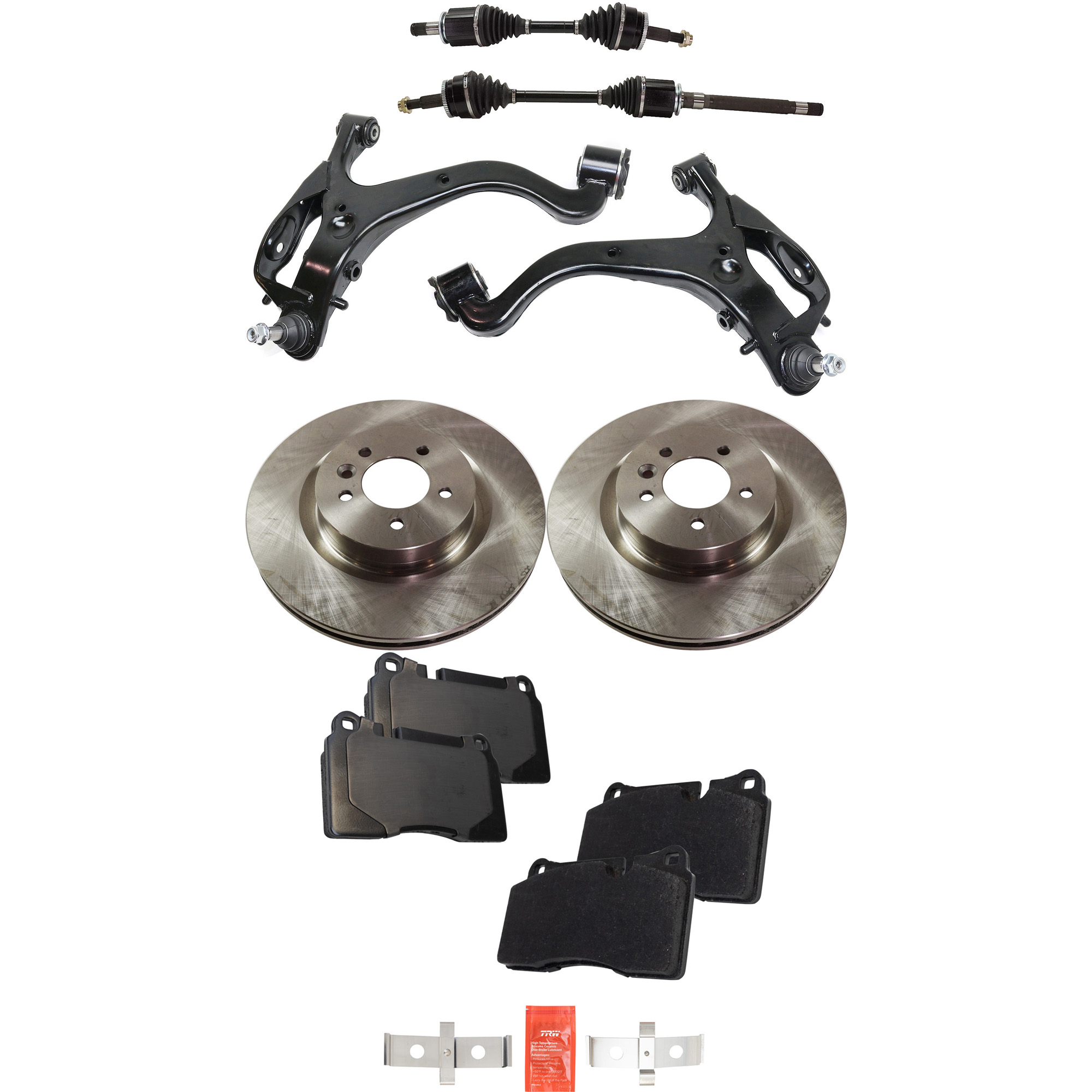 AM RANGE ROVER SPORT 06-09 FRONT CONTROL ARM KIT RH AND LH Lower 7 pc kit with Axle Assembly Brake Discs and Brake Pad Set SKU KIT 040422-057 OEM TDB500080-34333-45434-900964-6
