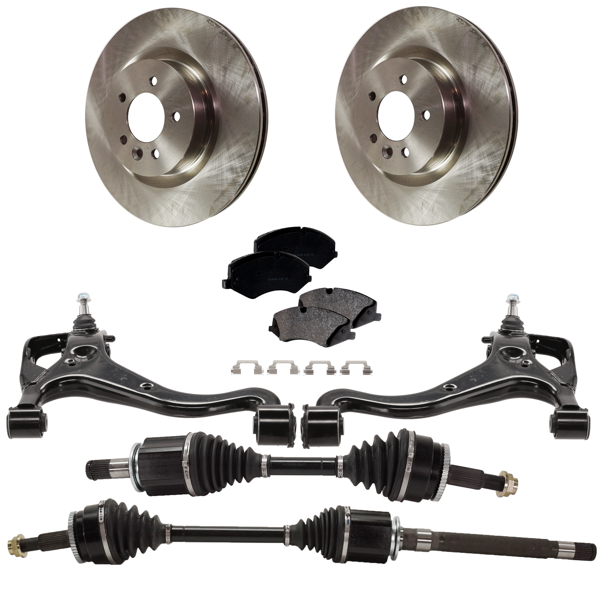 AM LR4-11-13 FRONT CONTROL ARM RH AND LH Lower 7 pc kit with Brake Discs Brake Pad Set and Axle Assemblies SKU KIT 040422-058 OEM TDB500080-34333-45434-900964-6