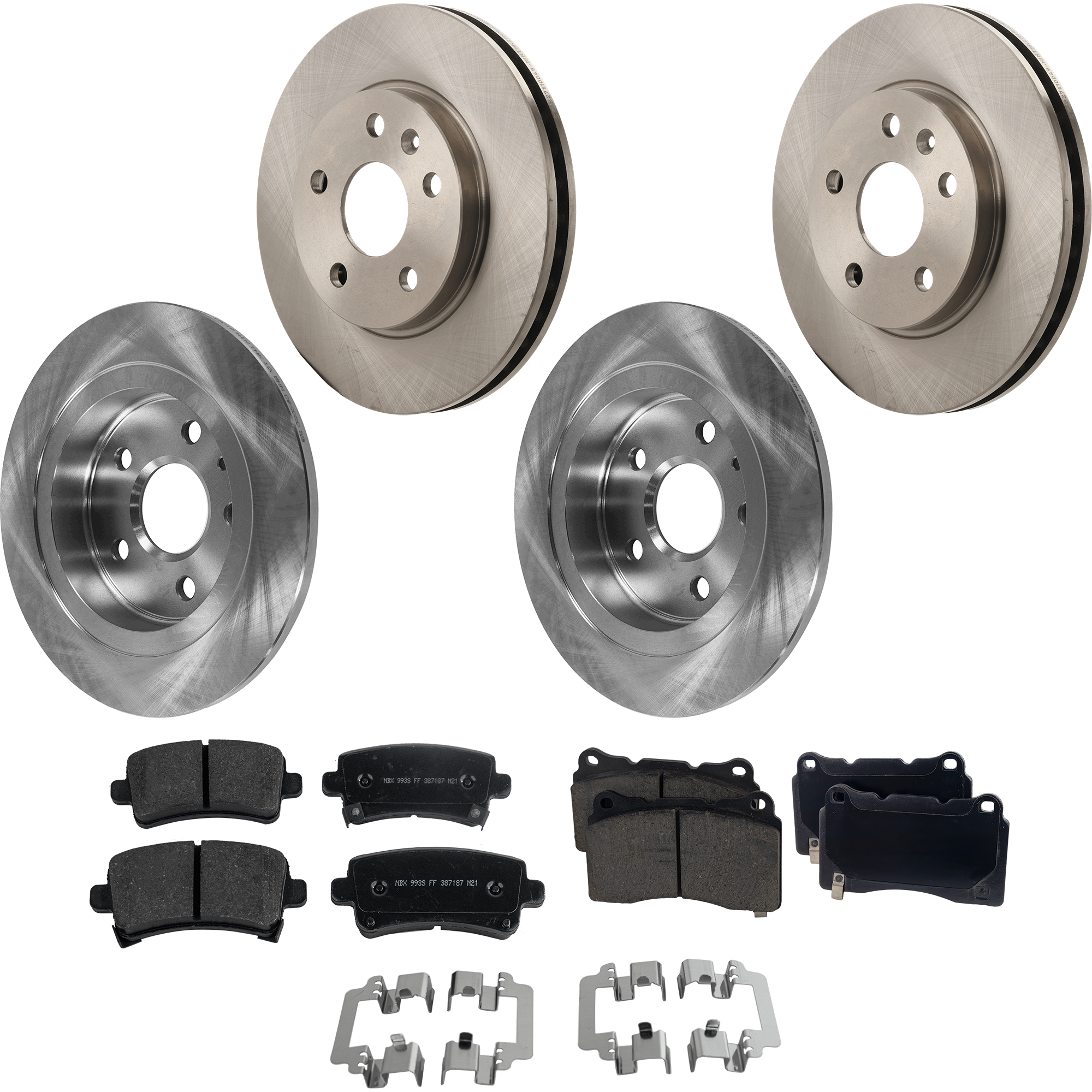 AM REGAL 14-17 FRONT AND REAR BRAKE DISC AND PAD KIT 8 pc kit SKU KIT 040423-03 OEM 13501302-13501313-13501289-135