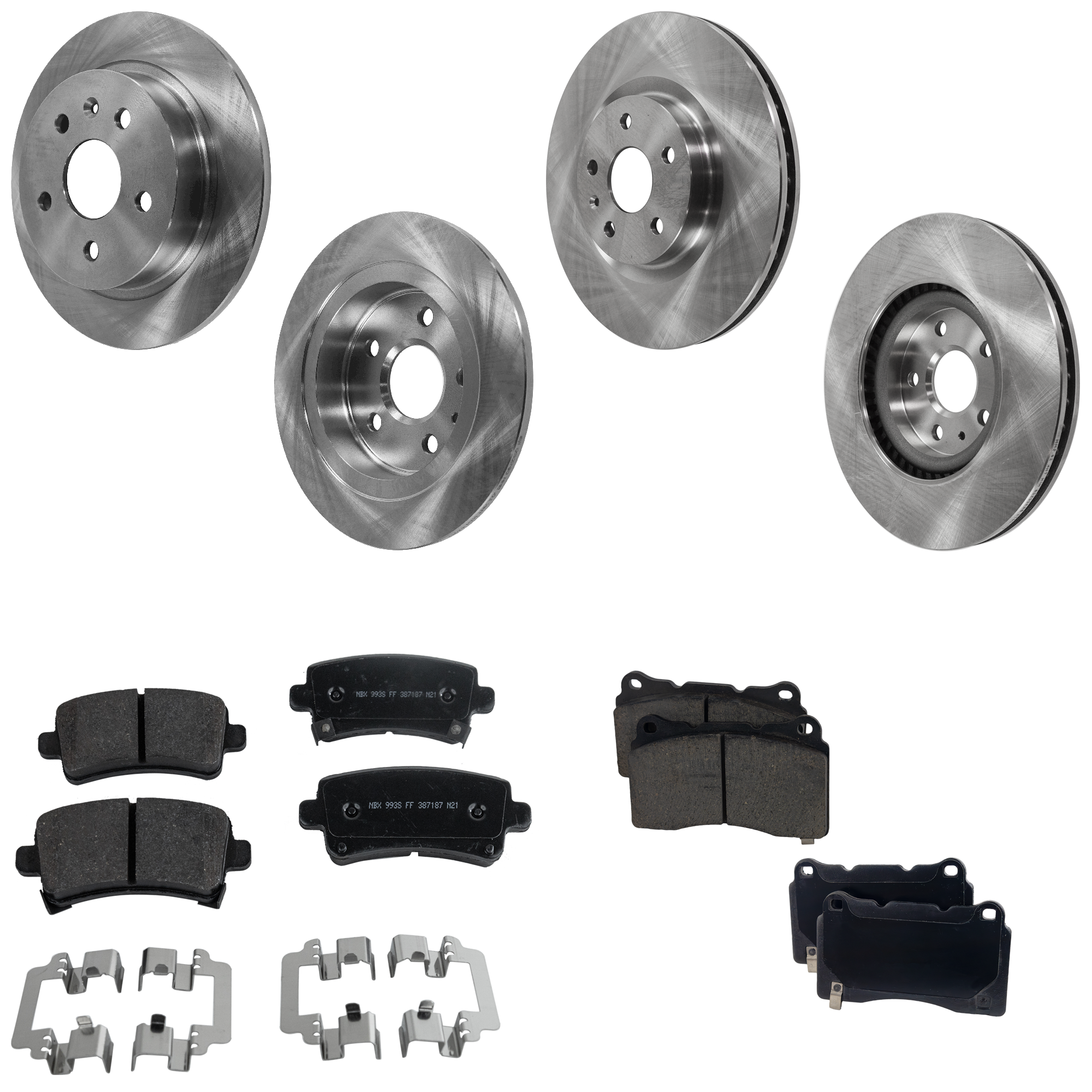 AM REGAL 14-17 FRONT AND REAR BRAKE DISC AND PAD KIT 8 pc kit SKU KIT 040423-07 OEM 13501302-13501313-13501289-135