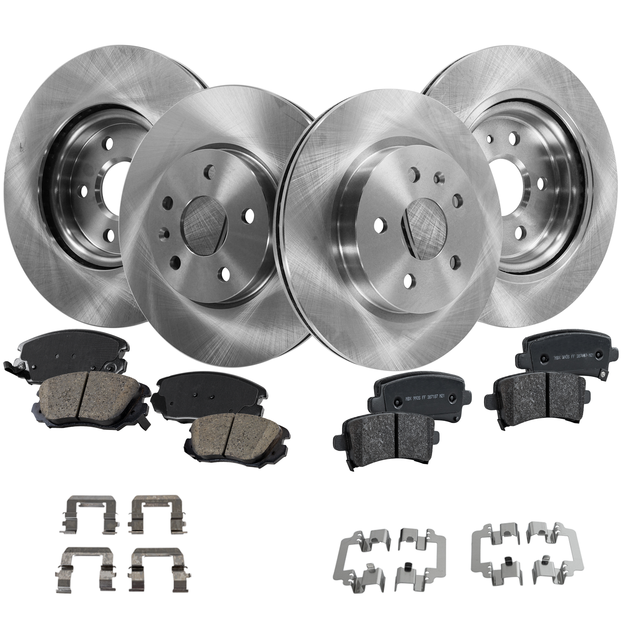 AM LACROSSE 10-13 IMPALA 20-20 FRONT AND REAR BRAKE DISC AND PAD KIT 4 Wheel Set 5 Lugs Ceramic Front Organic Rear SKU KIT 040423-08 OEM 569062-13501303-13501290-13501