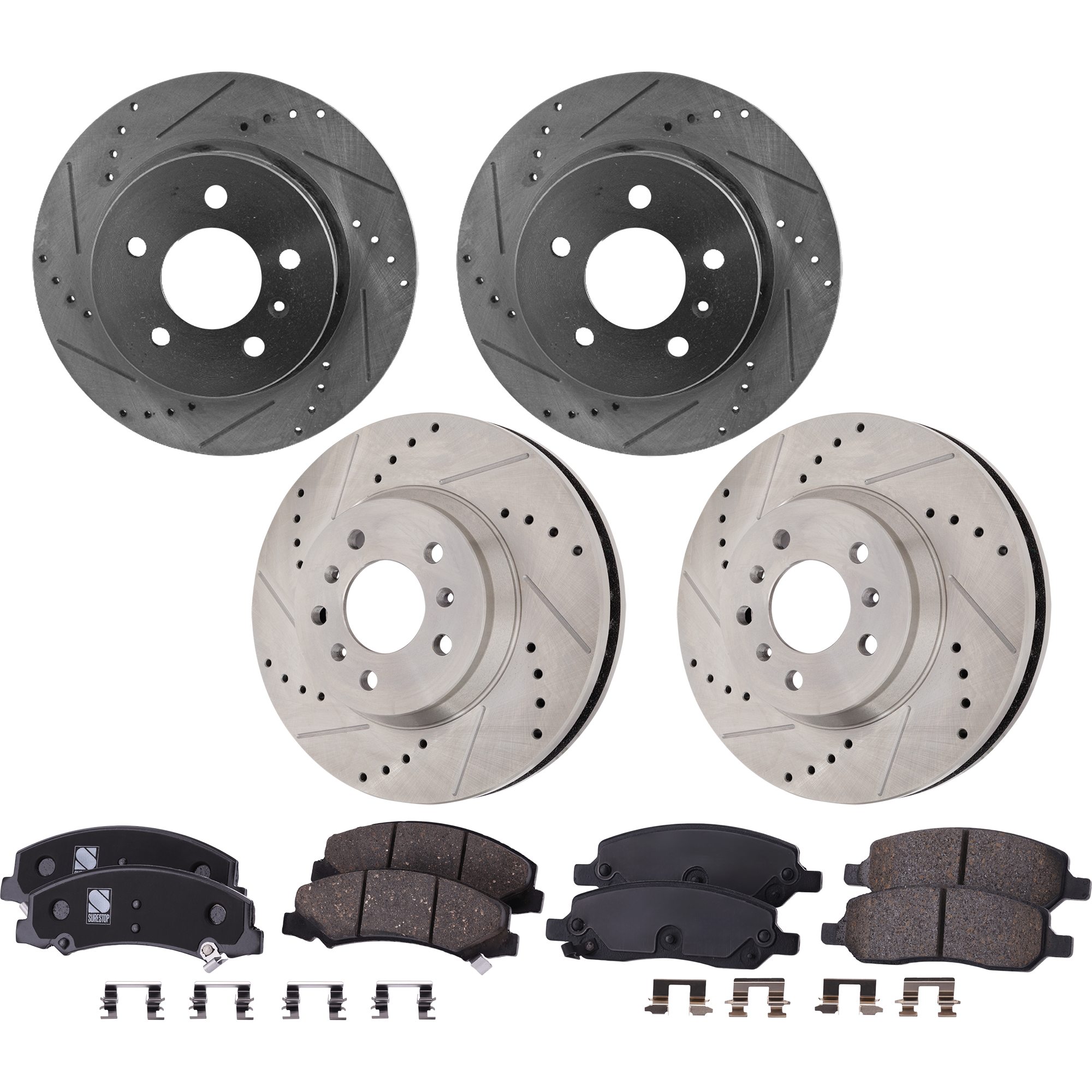 AM LUCERNE 06-11 FRONT AND REAR BRAKE DISC AND PAD KIT 4 Wheel Set Cross drilled and Slotted SKU KIT 040423-09 OEM 41-219-551-276-028-600-000-000-000