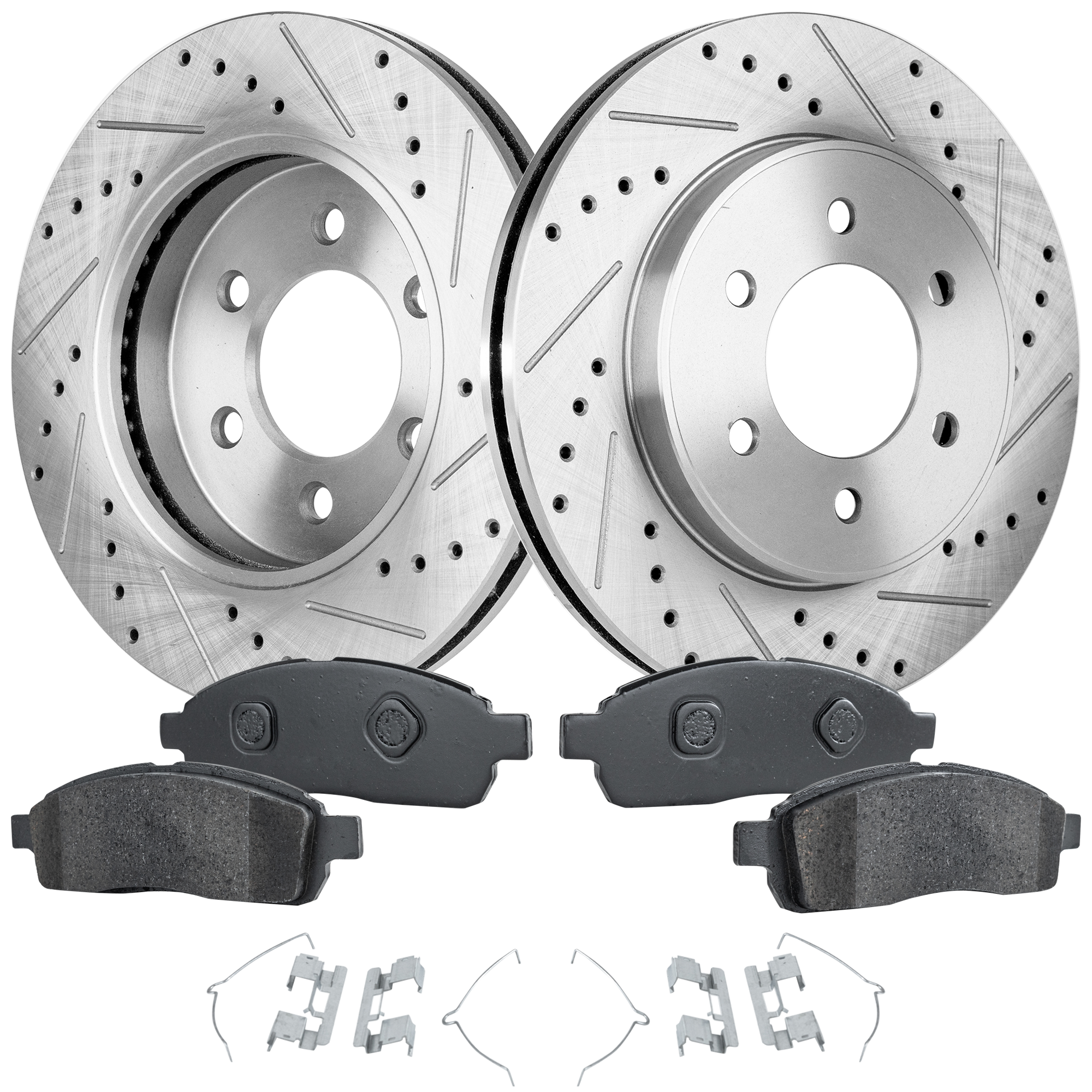 AM F 150-08-08 FRONT BRAKE DISC AND PAD KIT 2 Wheel Set Cross drilled and Slotted 6 Lugs SKU KIT 040523-22 OEM 9L3Z2001A 4L3Z2001AB 4L3Z2001A