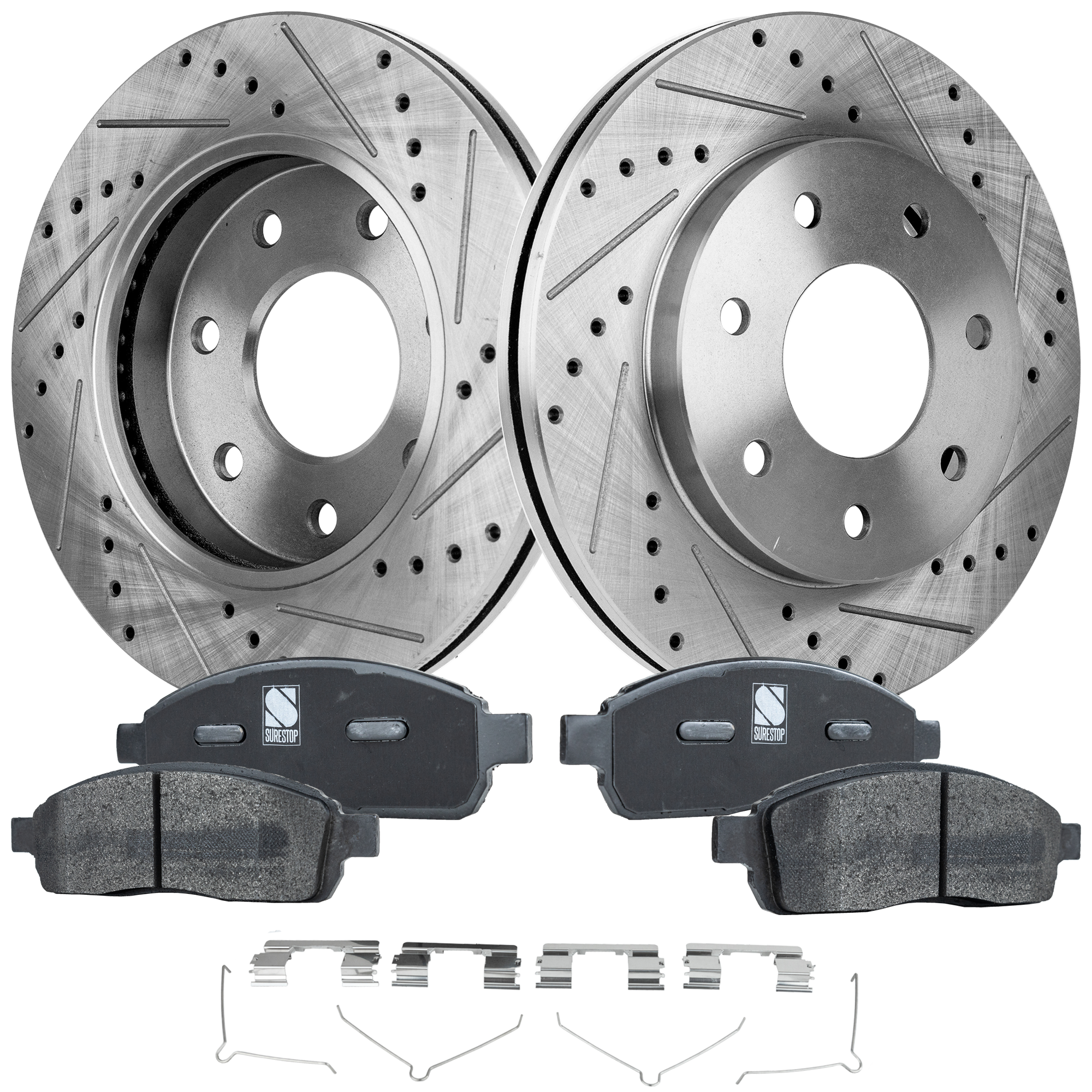 AM F 150-04-08 MARK LT 06-08 FRONT BRAKE DISC AND PAD KIT 4 pc kit Cross drilled and Slotted 7 Lugs SKU KIT 040523-24 OEM 54110-492575-48880181-60054187
