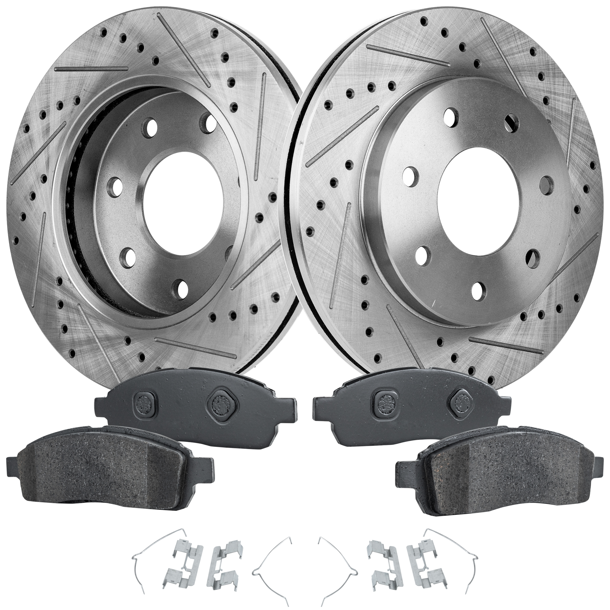 AM F 150-04-08 MARK LT 06-08 FRONT BRAKE DISC AND PAD KIT Cross drilled and Slotted 7 Lugs 2 Wheel Set SKU KIT 040523-25 OEM 54110-492575-48880181-60054187