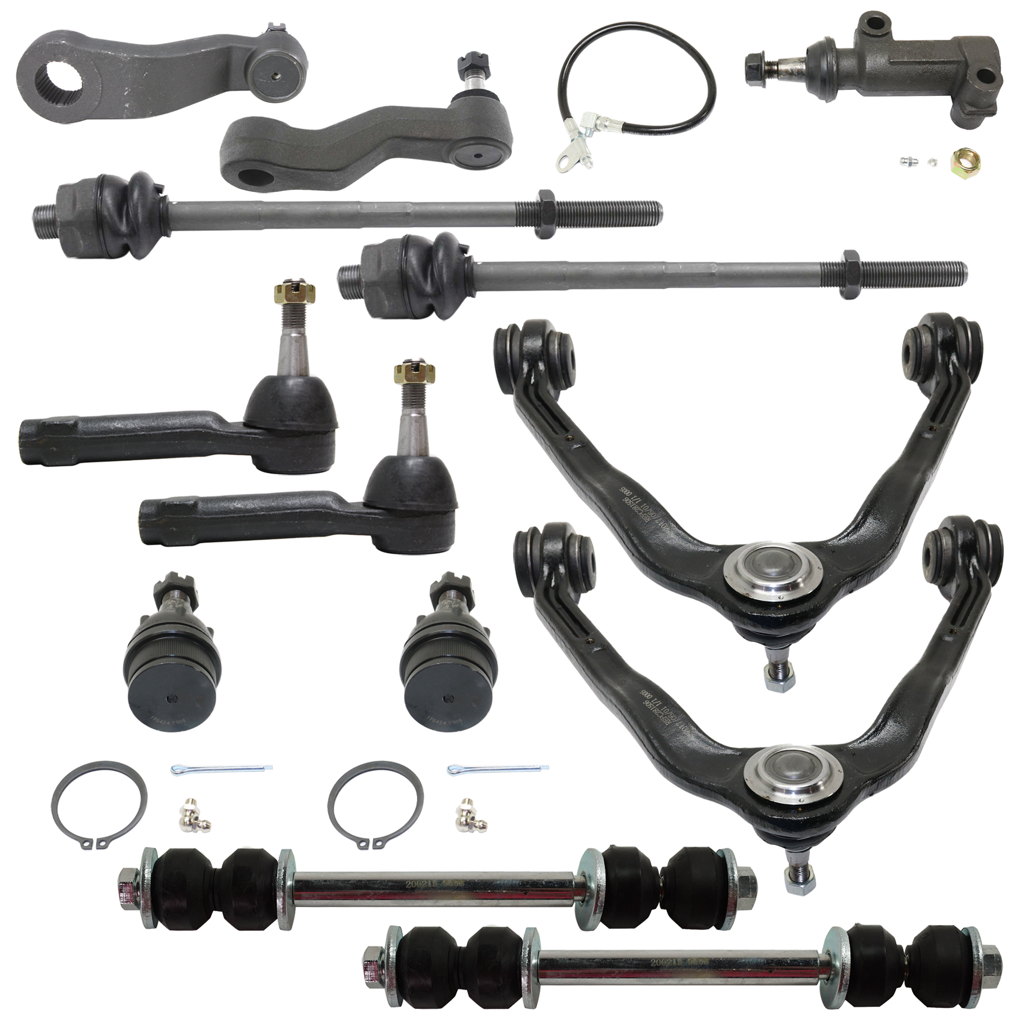AM SIERRA SILVERADO 1500-99-07 FRONT SUSPENSION KIT 13 pc kit with Ball Joint Control Arm Idler Arm Idler Arm Bracket Pitman Arm Sway Bar Link and Tie Rod End SKU KIT 040524-05 OEM 104327-2601528-5051272-1247