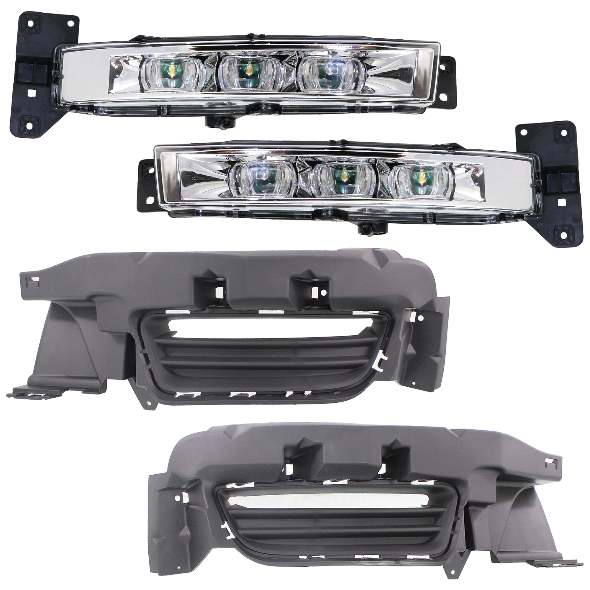AM CHARGER 15-23 FOG LAMP RH AND LH Assembly LED 4 pc kit with Fog Light Trim SKU KIT 040524-11 Partslink CH2592151 CH2593151 CH1038169 CH1039169 OEM 68214427AB 68214428AB 68226549