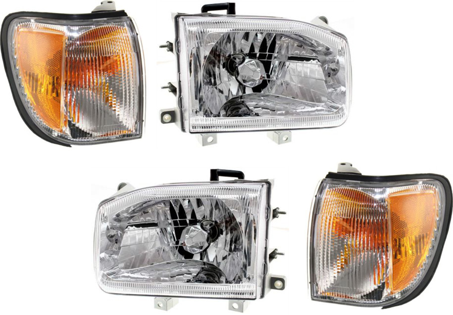 AM PATHFINDER 99-04 HEAD LAMP RH AND LH Assembly Halogen 4 pc Kit with Corner Lights SKU KIT 040716-16 Partslink NI2502127 NI2503127 NI2520127 NI2521127 OEM 260102W625-260602W625-261252W6