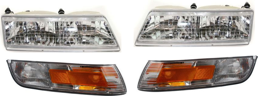 AM GRAND MARQUIS 95-97 HEAD LAMP RH AND LH Assembly Halogen 4 pc Kit with Corner Lights SKU KIT 040716-20 Partslink FO2502148 FO2503148 FO2550122 FO2551122 OEM F5MY13008A F5MY13008B F5MY15A2